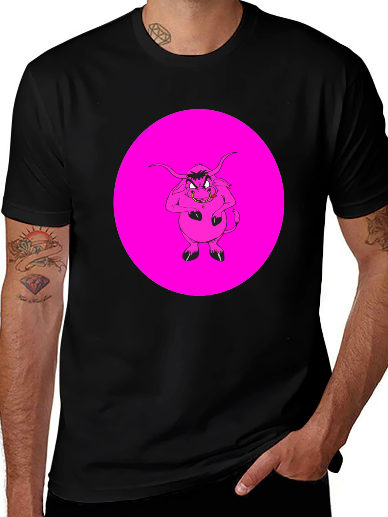 Variant 24 of Pink Angry Bull Graphic Print Black T-Shirt