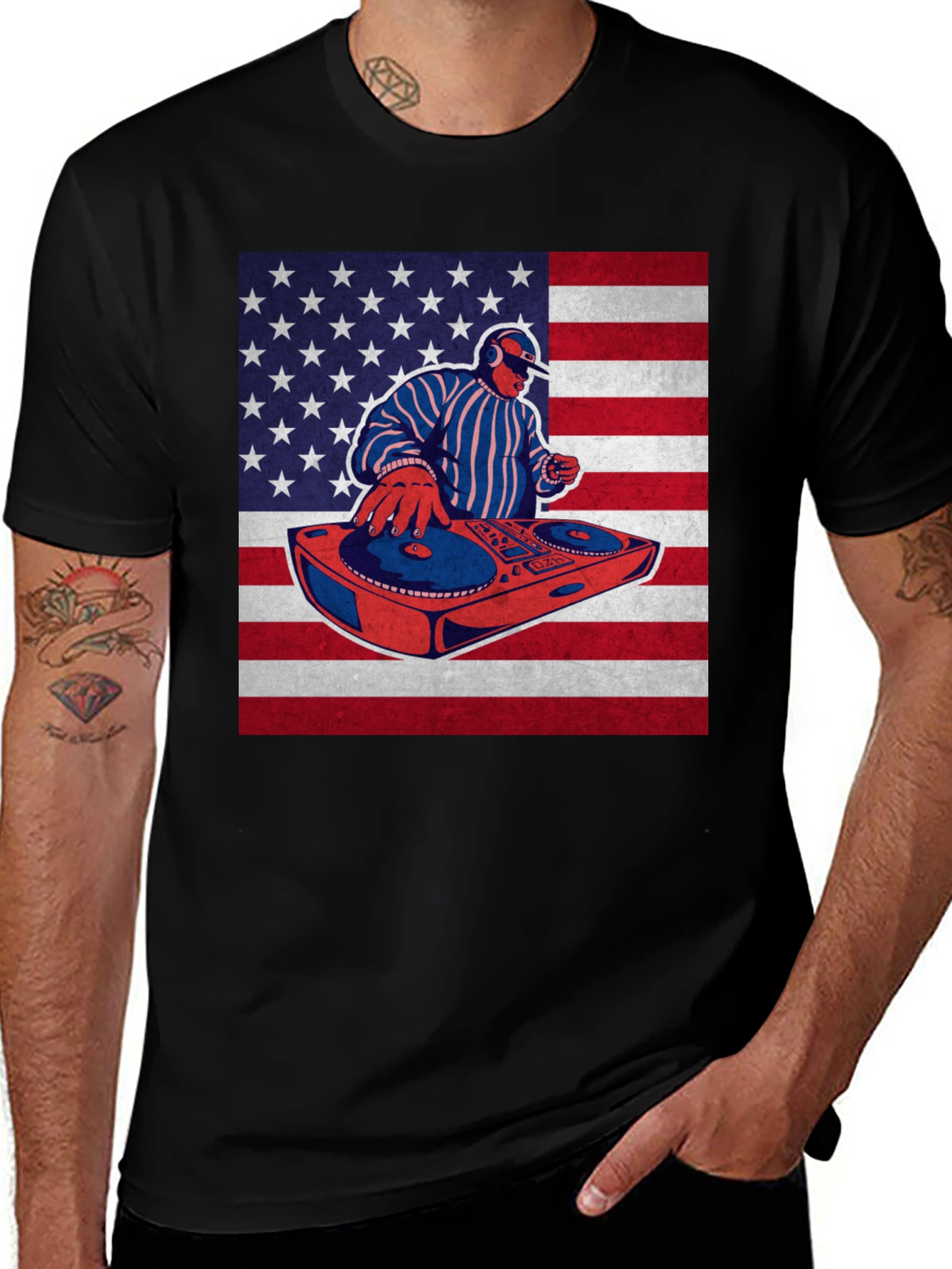 DJ USA Flag Graphic Tee - Patriotic Party Shirt