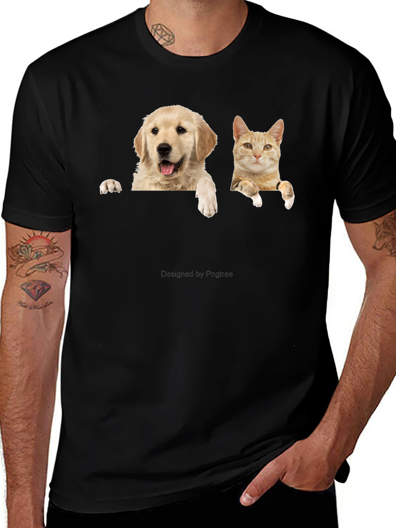 Variant 27 of Dog & Cat Peekaboo Black T-Shirt