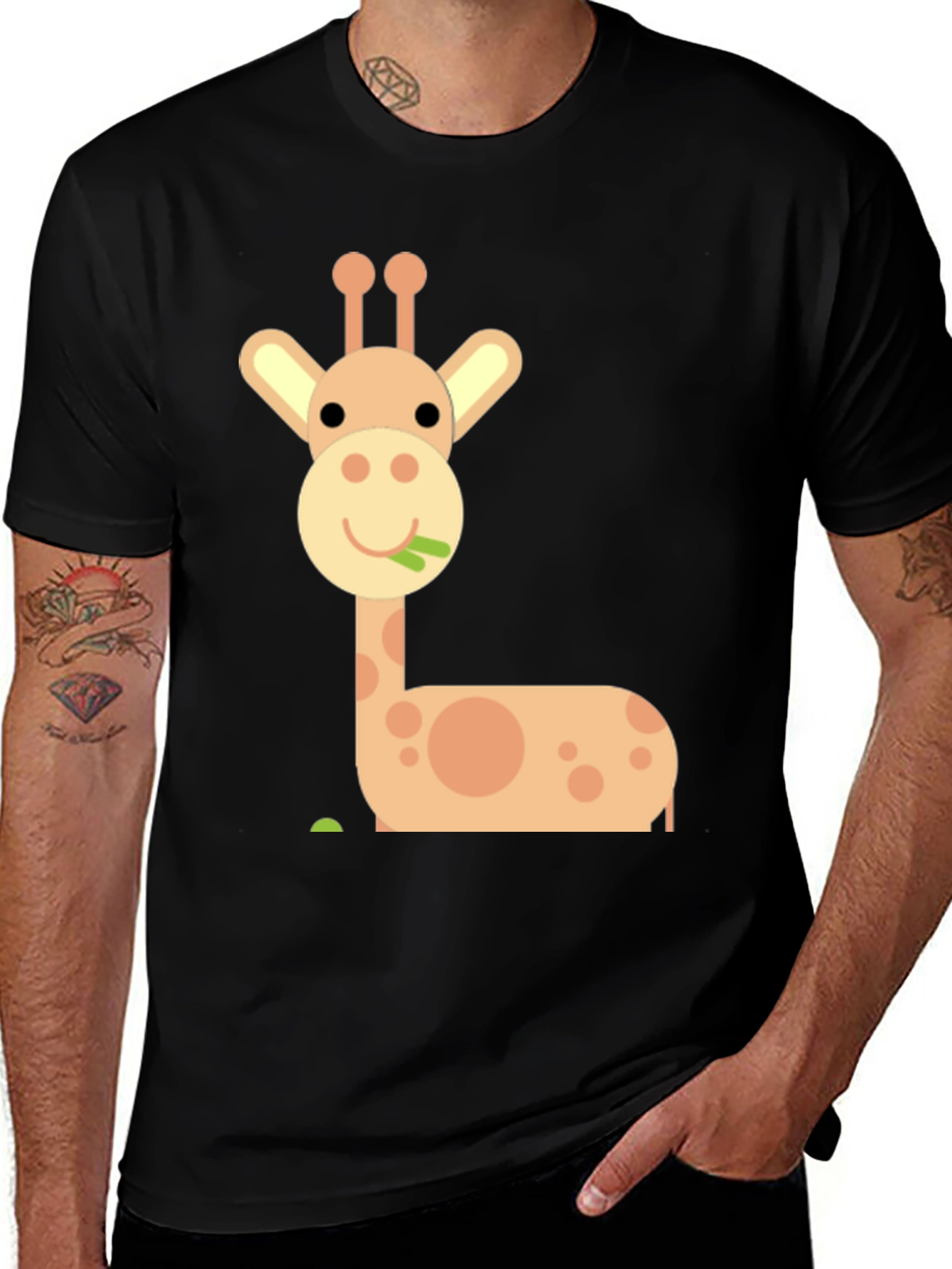 Variant 2 of Cute Giraffe Graphic Tee - Black Cotton Blend Shirt