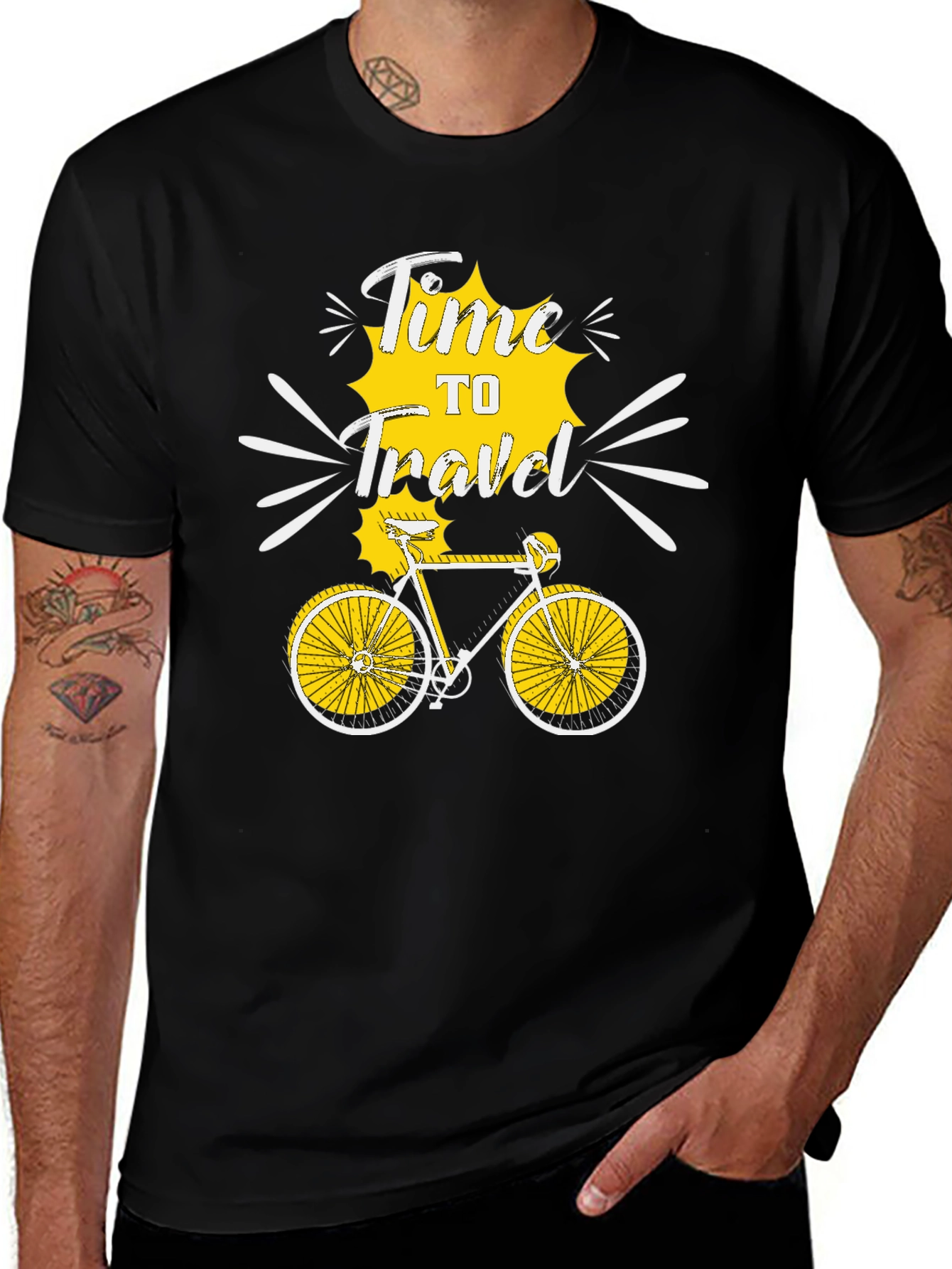 Variant 9 of Time to Travel Bicycle Graphic Tee - Black Cotton T-Shirt