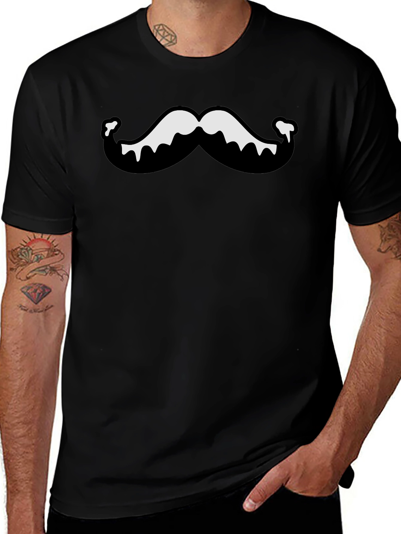 Variant 22 of Funny Mustache Graphic Tee - Black T-Shirt