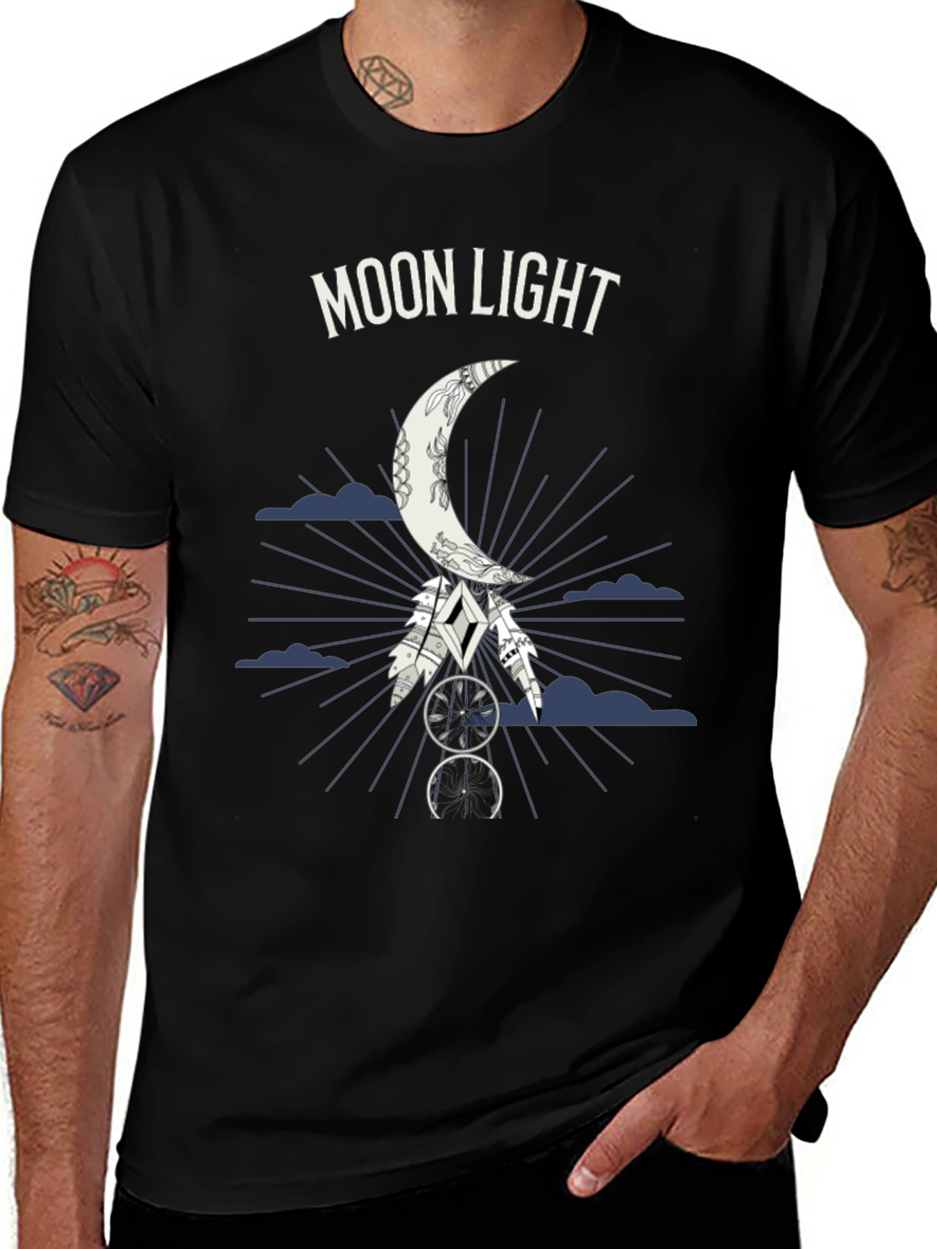 Variant 21 of Moonlight Graphic Tee - Dreamcatcher Design - Black T-Shirt