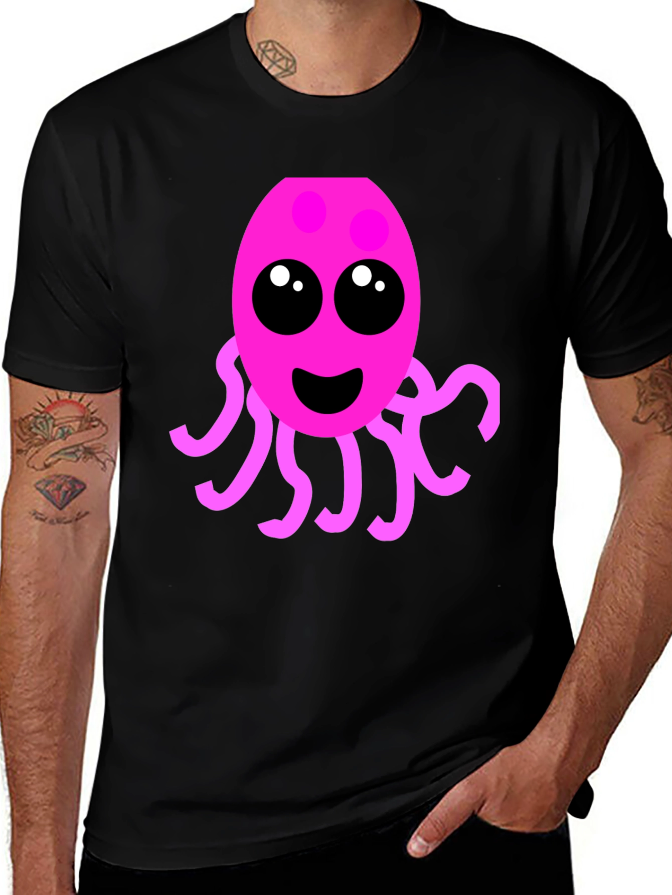 Black Cute Pink Octopus Graphic Tee - Men's Black T-Shirt main image