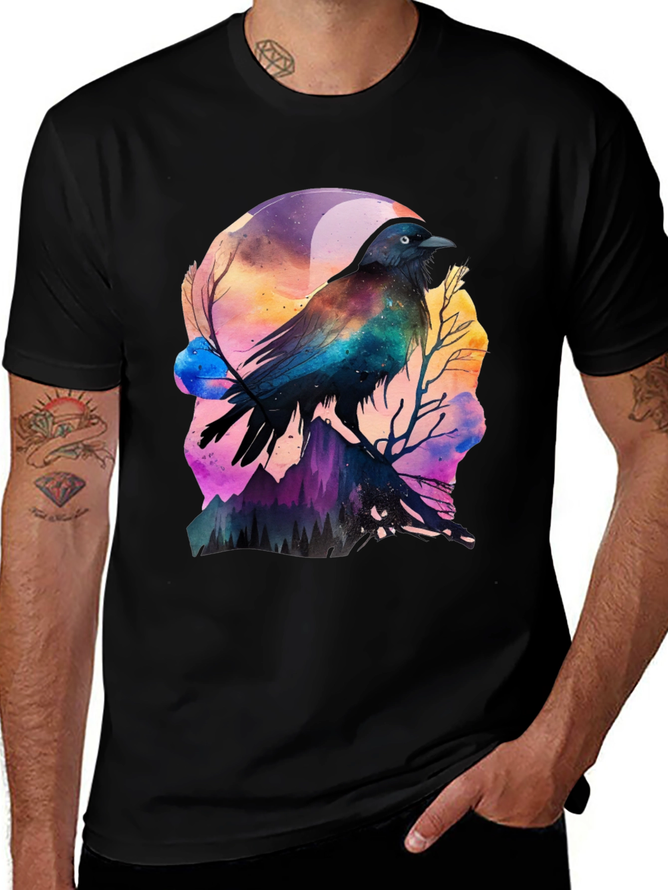 Variant 26 of Mystic Raven Graphic Tee - Black