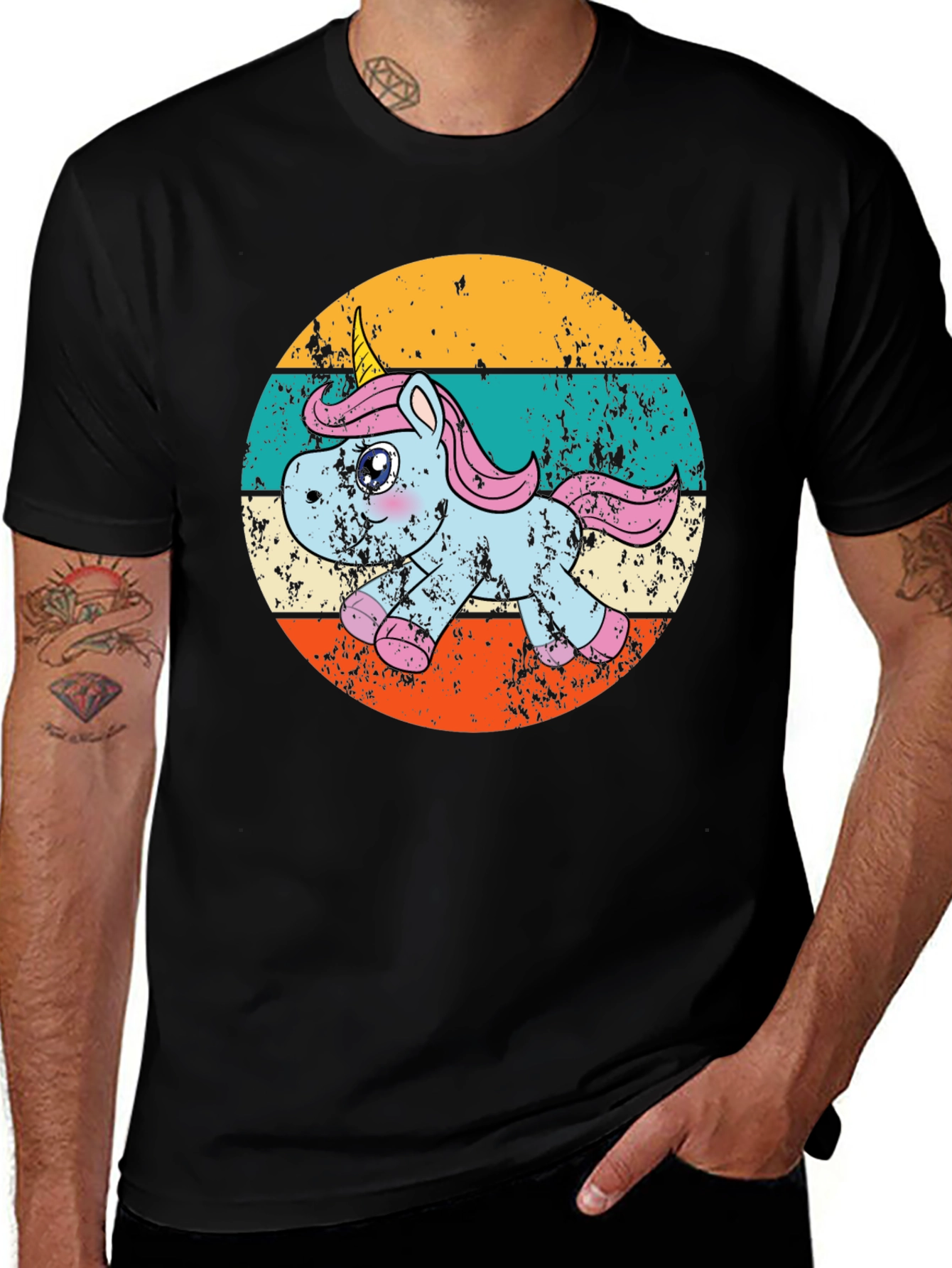 Black Retro Unicorn Graphic T-Shirt main image
