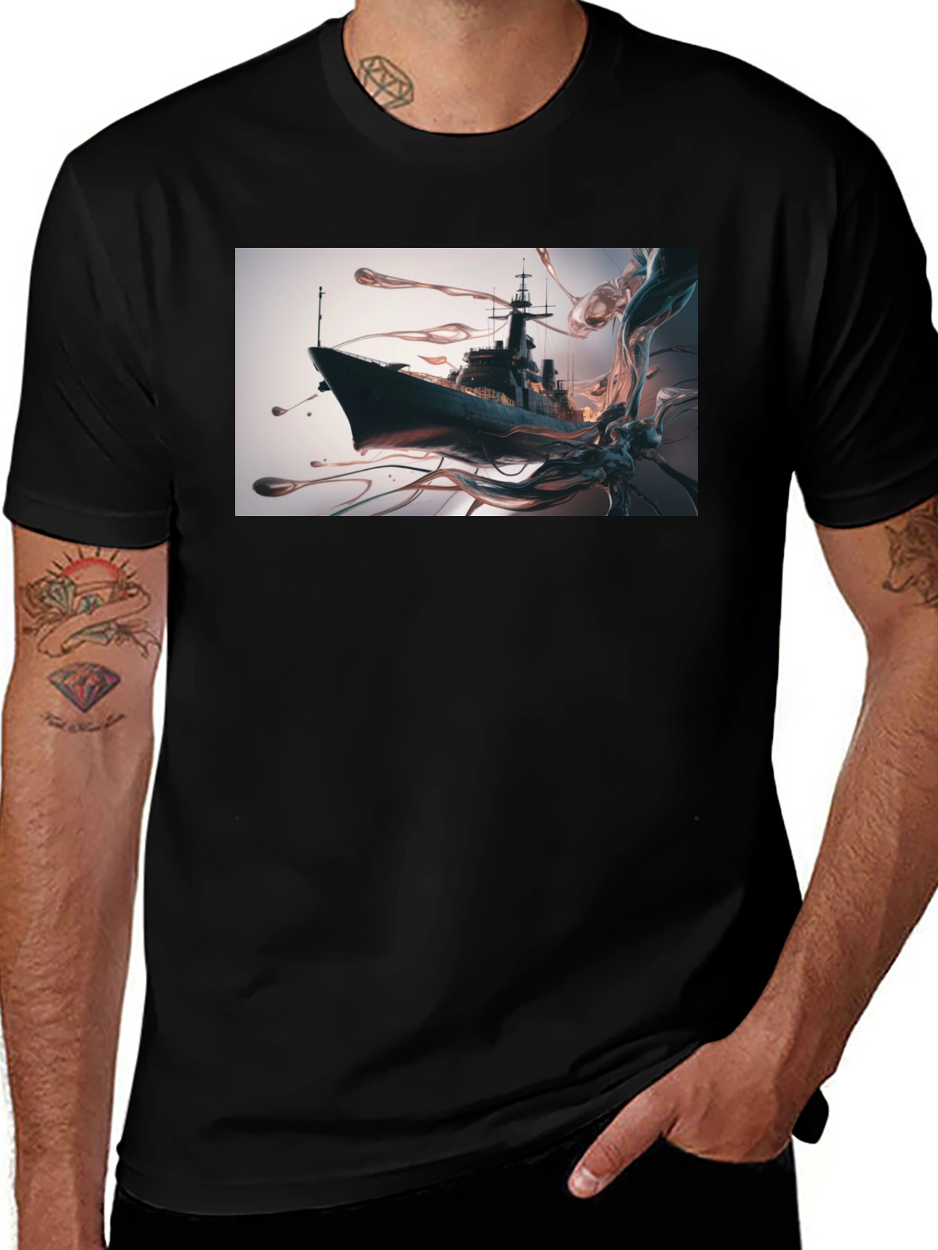 Naval Vessel Graphic Tee - Modern Warship Art T-Shirt