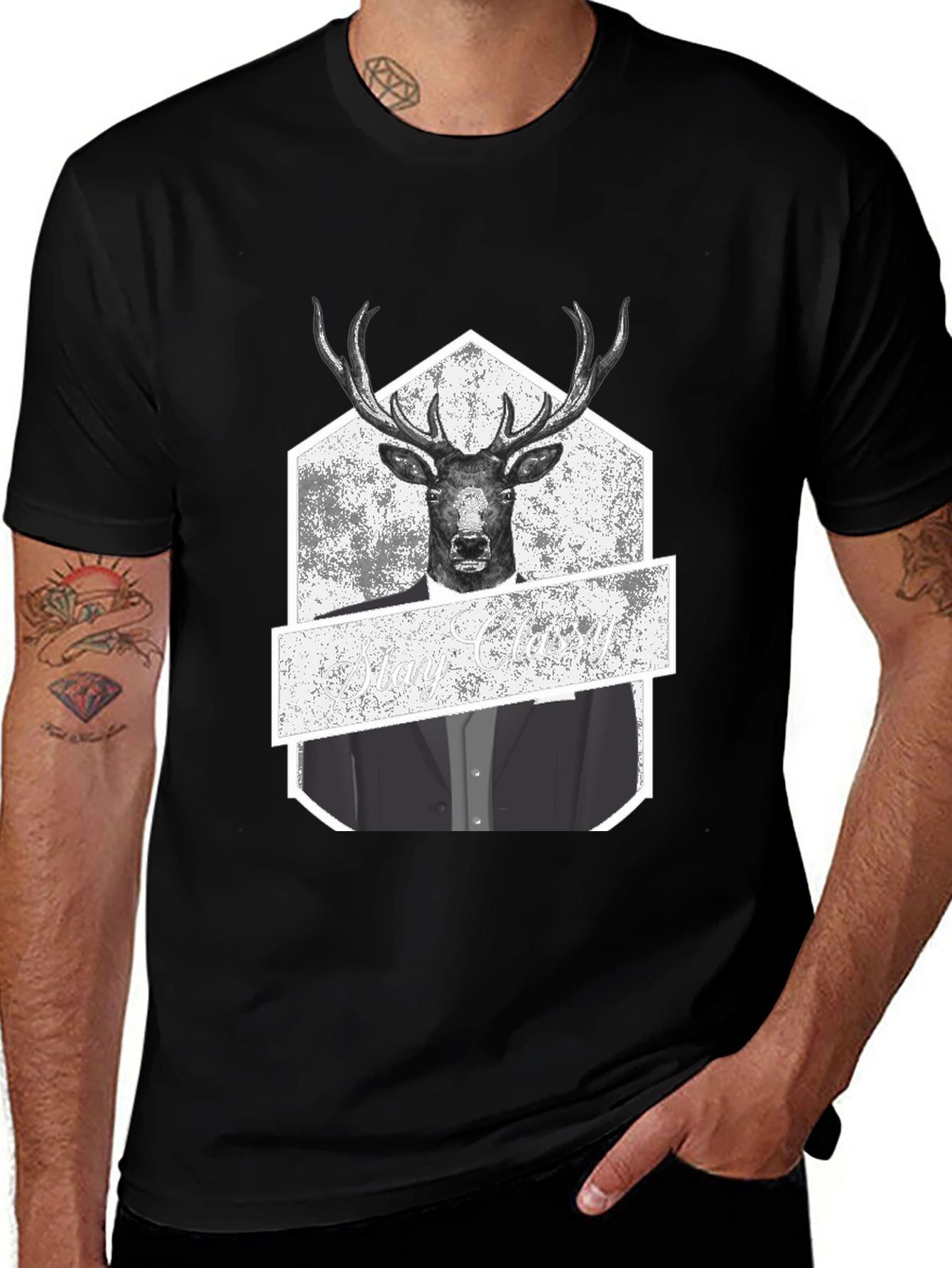 Stay Classy Deer T-Shirt - Black