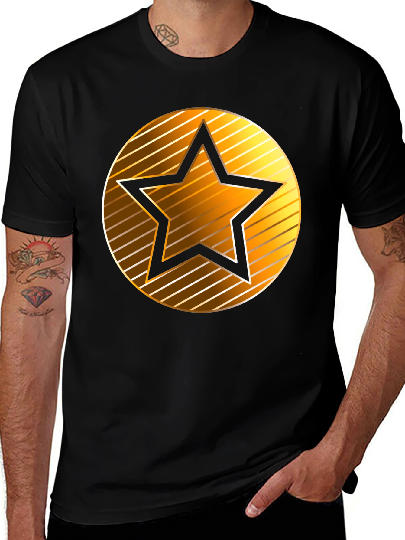 Variant 25 of Gold Star Graphic Black T-Shirt