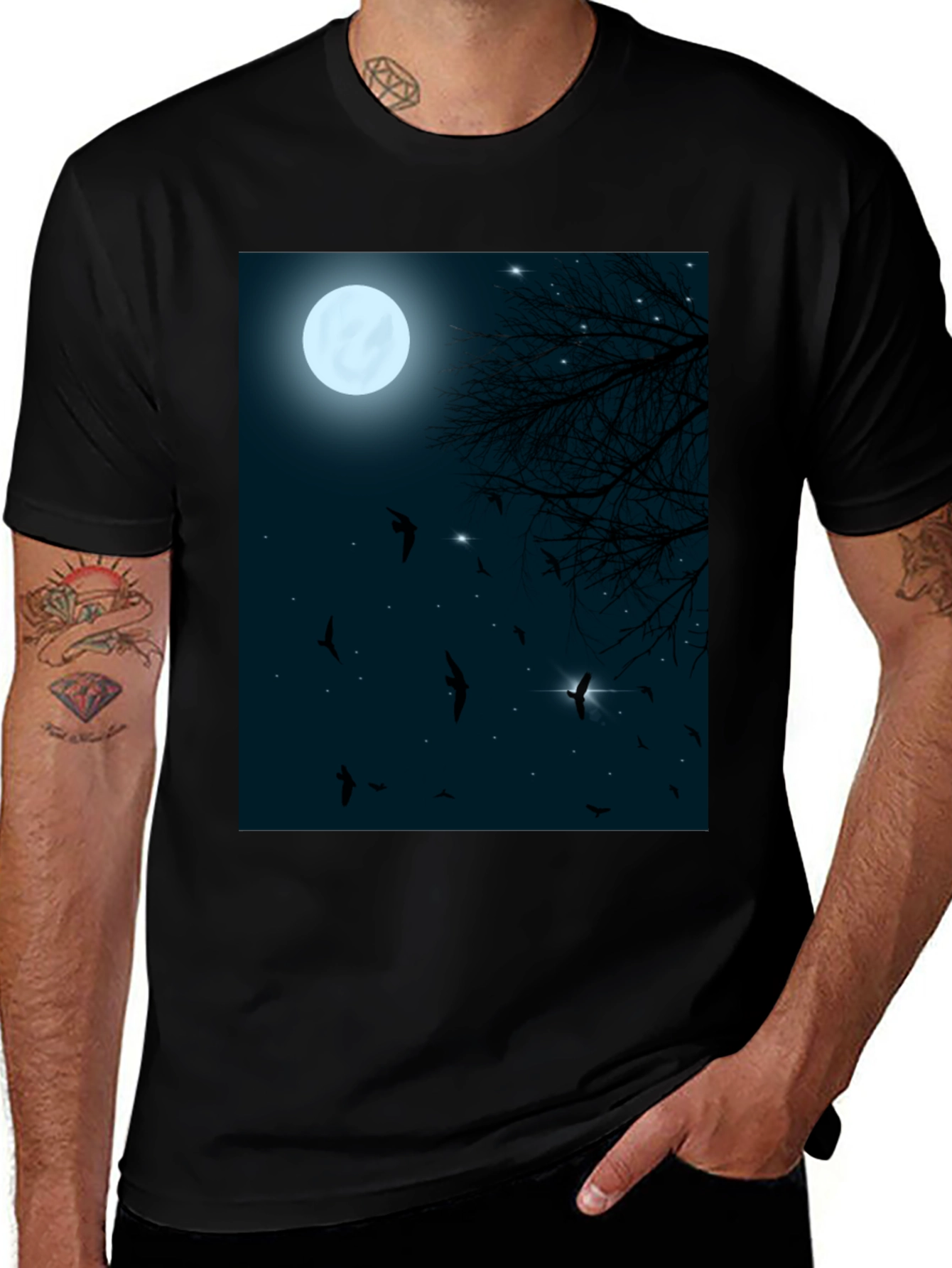 Moonlit Night Raven T-Shirt - Black