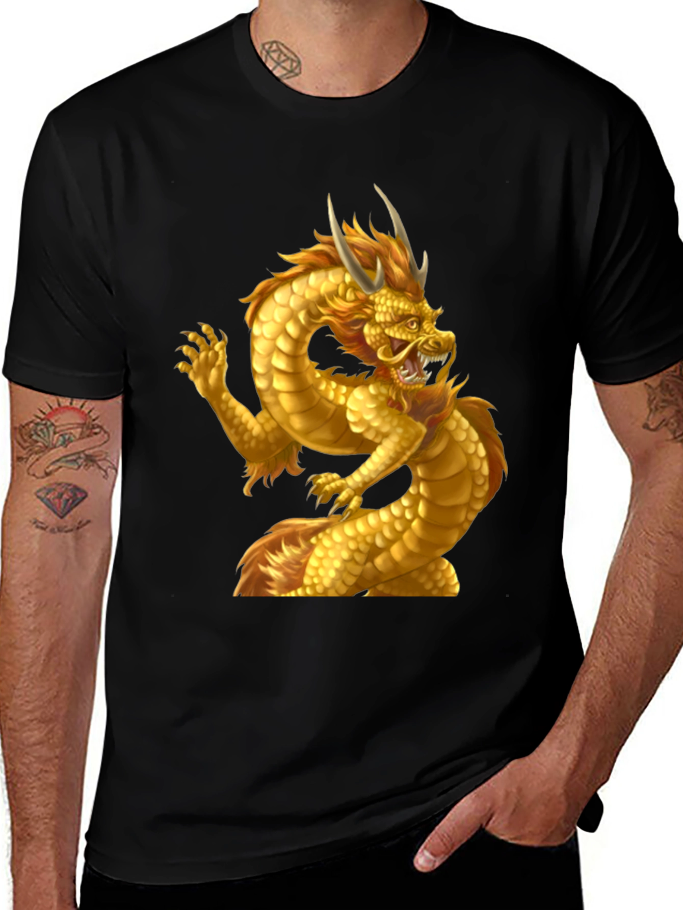 Variant 8 of Golden Dragon Graphic Tee - Black