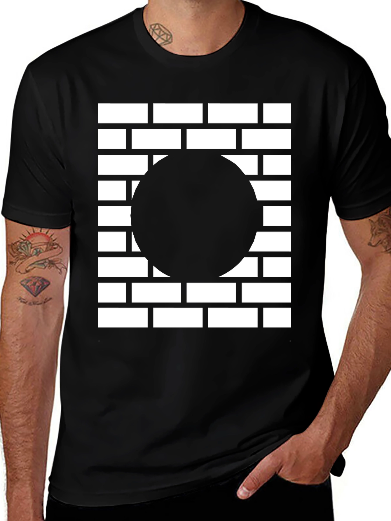Variant 20 of Abstract Brick Wall Circle Graphic Tee - Black