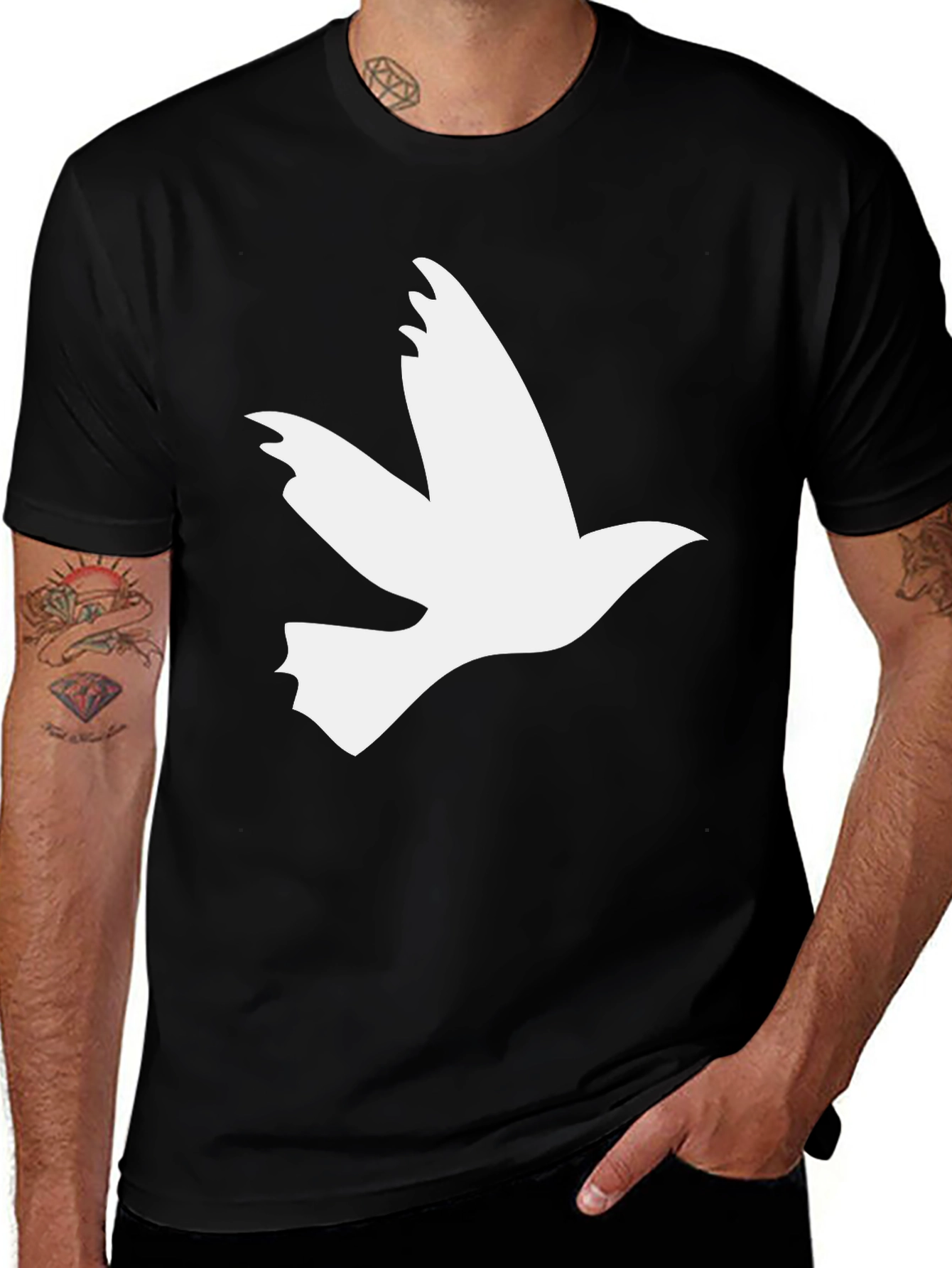 Variant 16 of White Dove Graphic Black T-Shirt