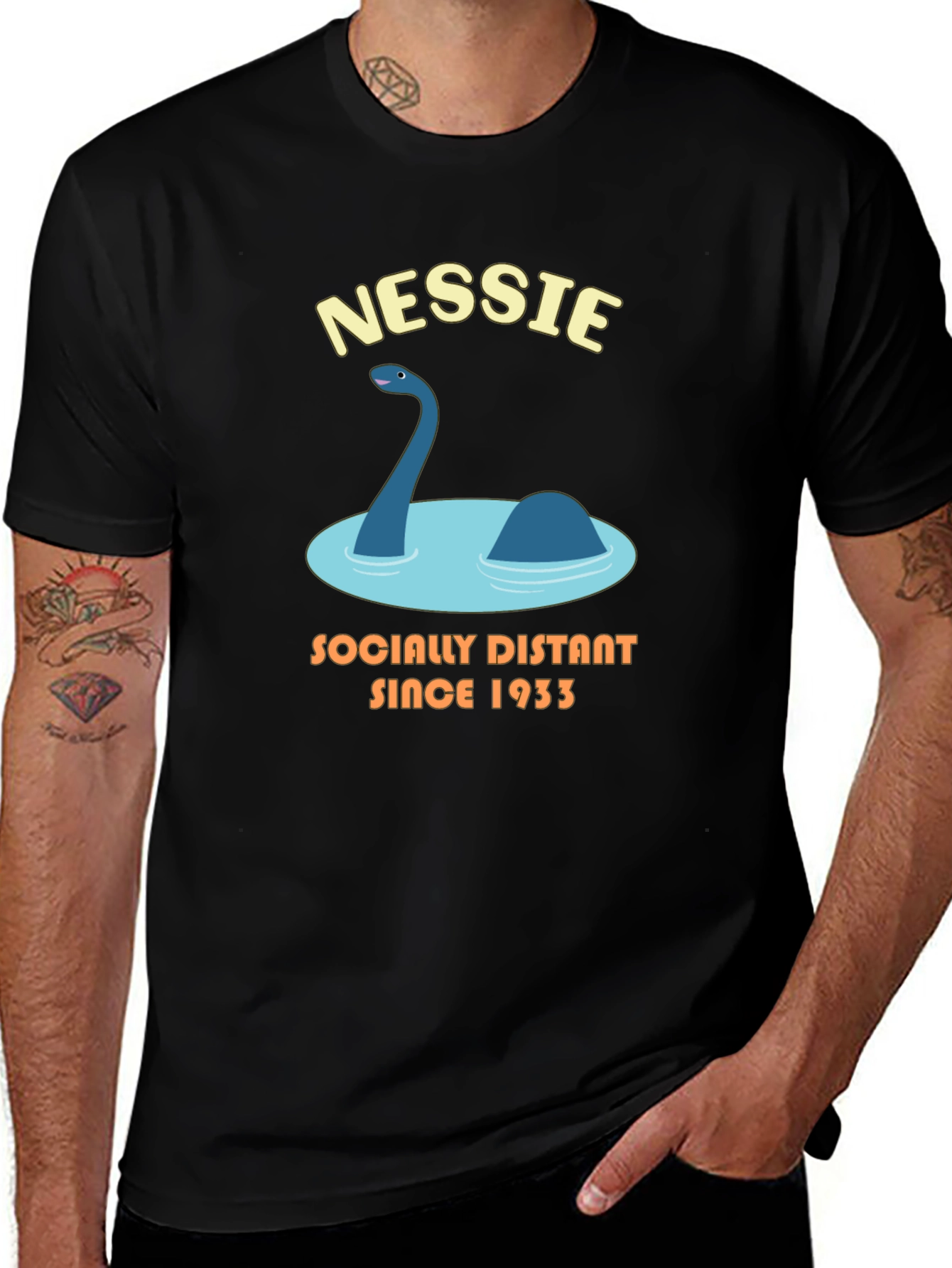 Nessie Socially Distant Since 1933 Black T-Shirt