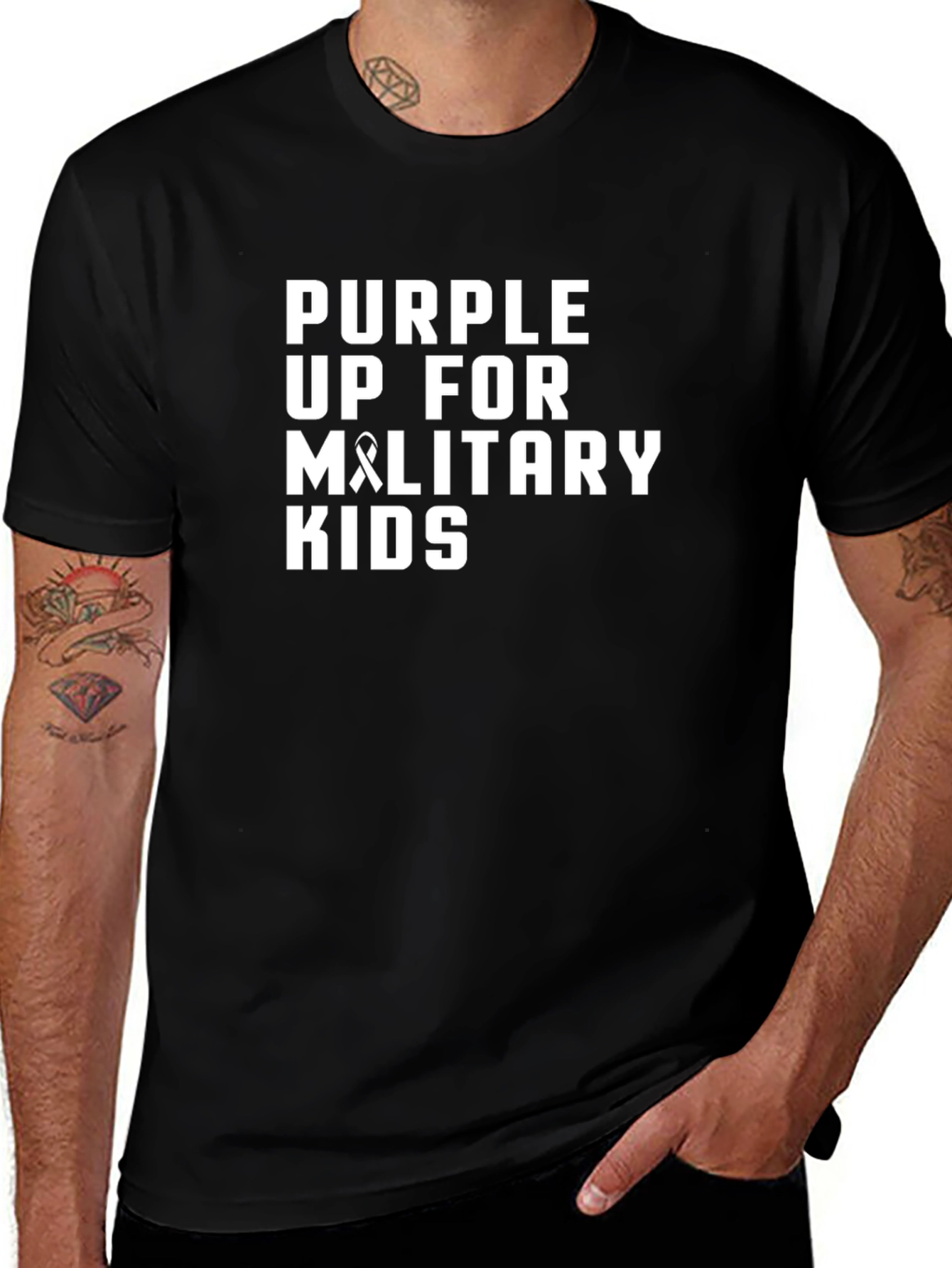 Purple Up Military Kids Black Graphic Tee