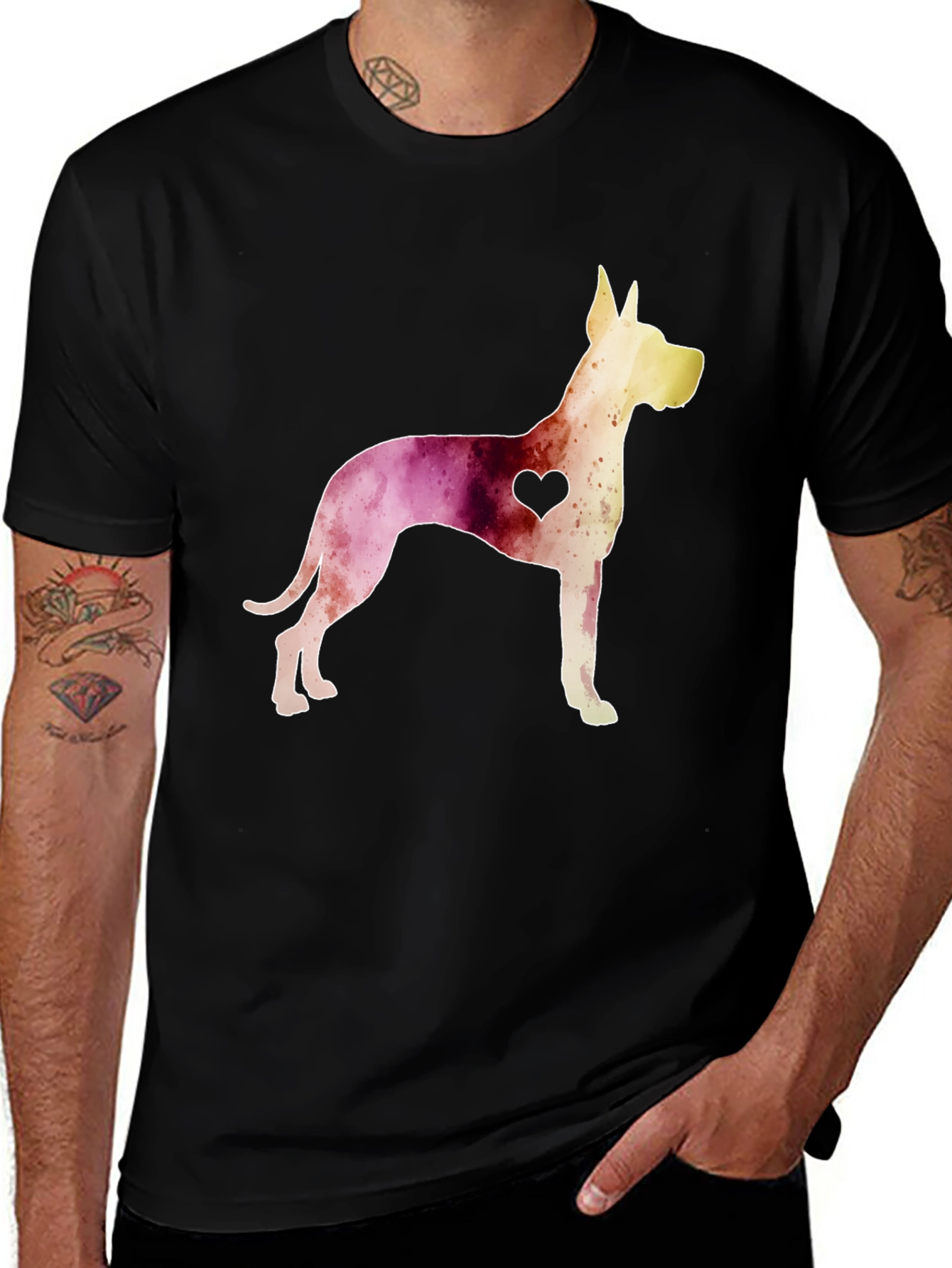 Variant 27 of Watercolor Dog Breed Heart T-Shirt - Black