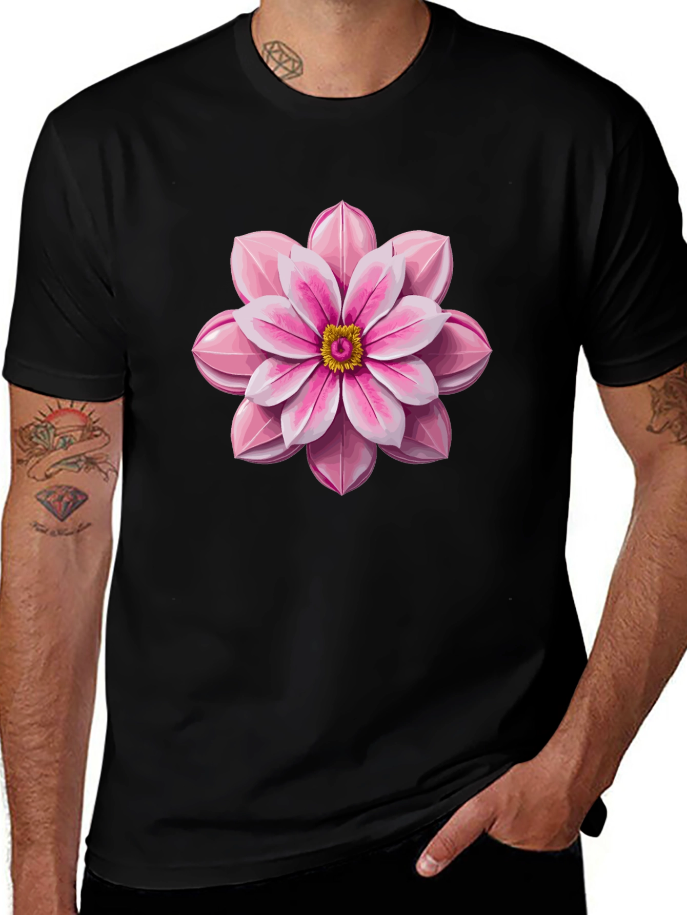 Variant 9 of Floral Graphic Black T-Shirt for Men