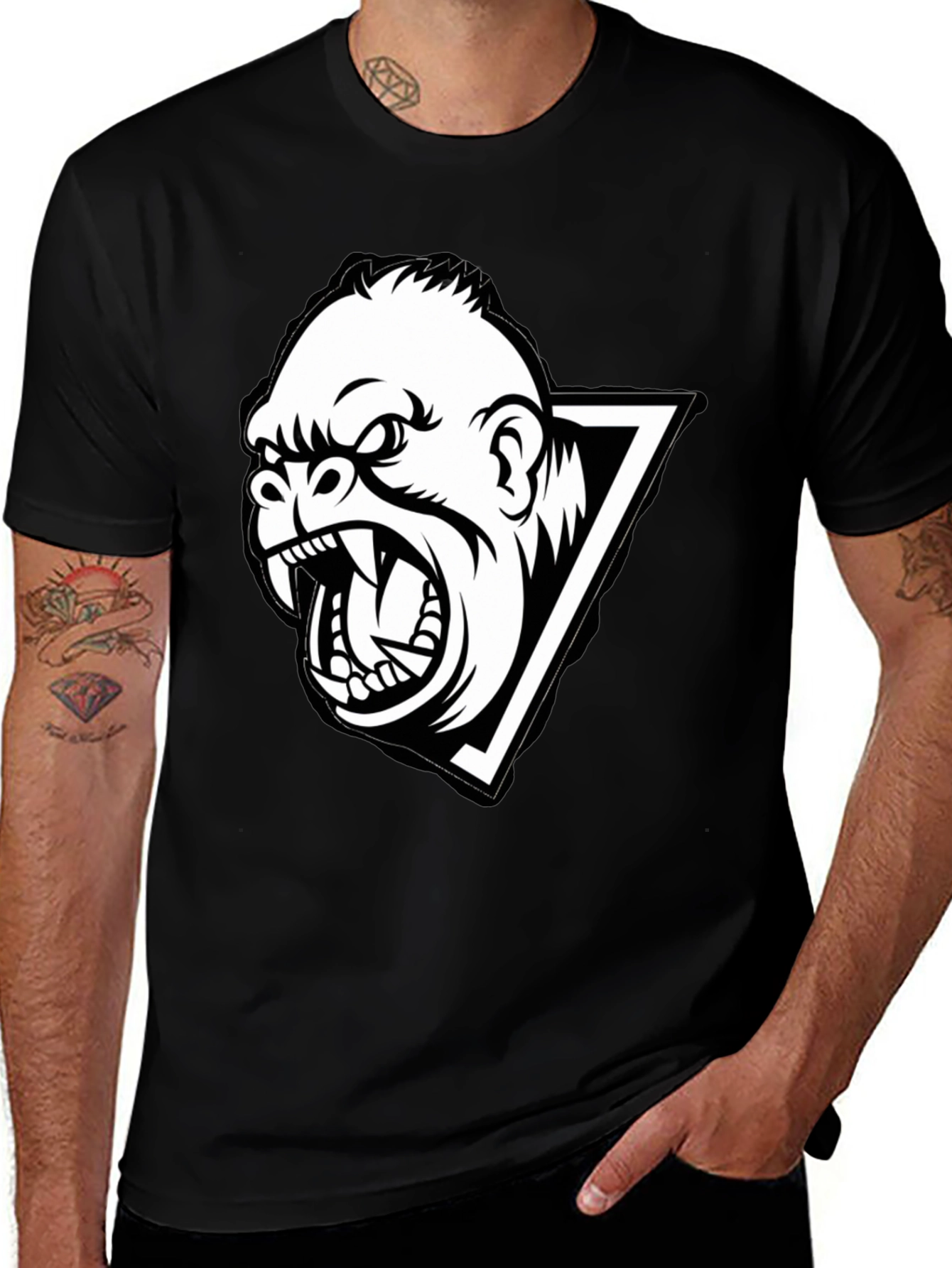 Variant 22 of Men's Black T-Shirt with Gorilla Graphic