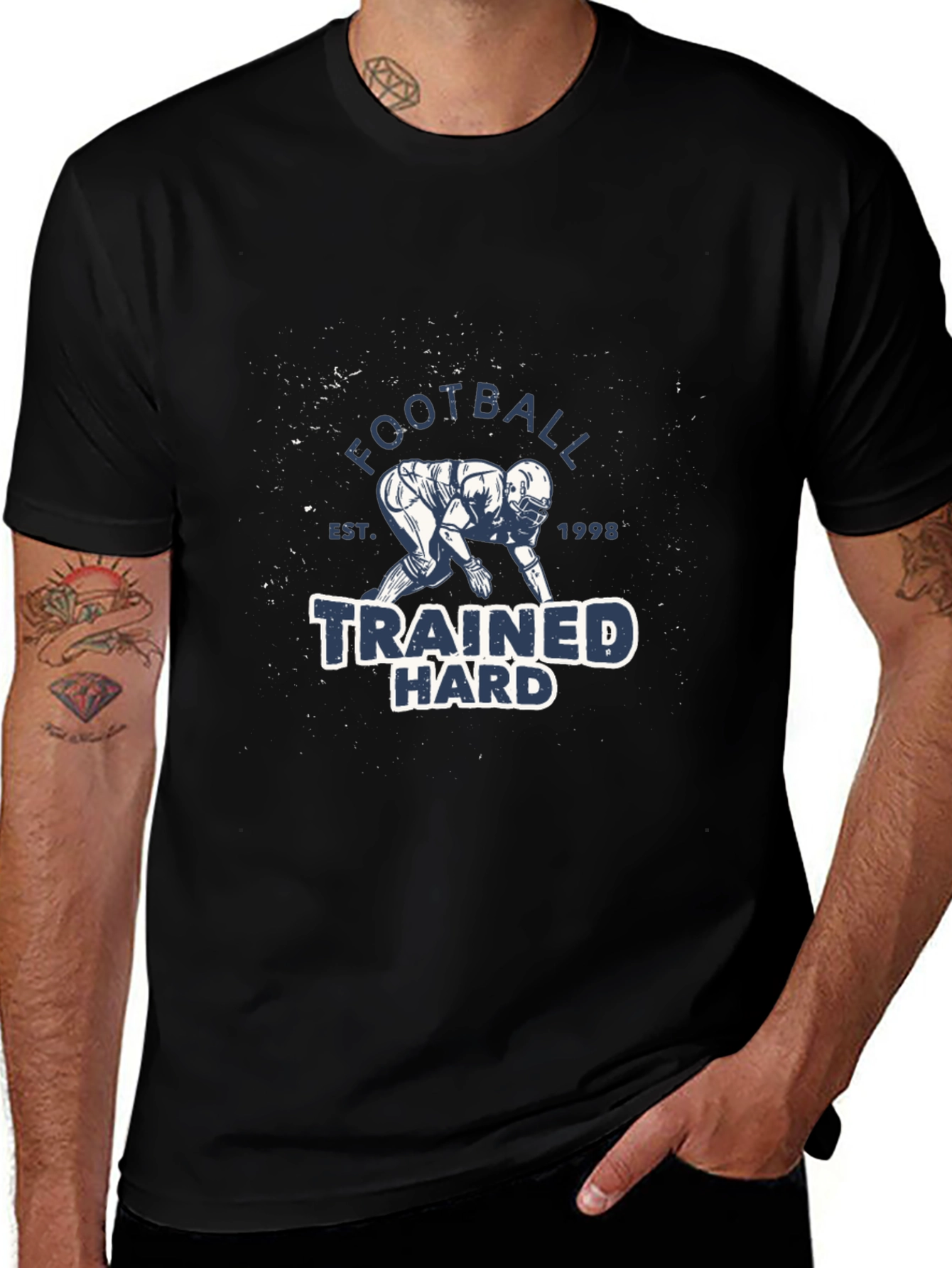 Variant 12 of Football Trained Hard Black Graphic T-Shirt