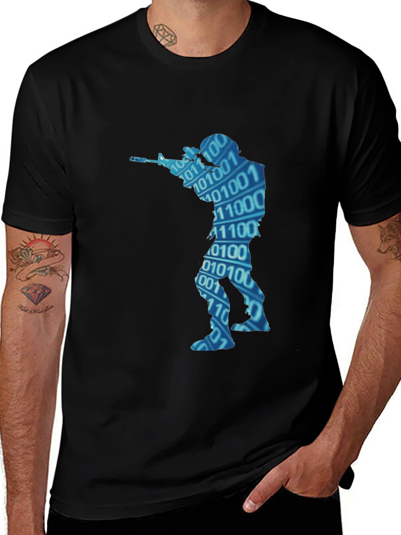 Variant 14 of Binary Code Soldier Graphic Black T-Shirt