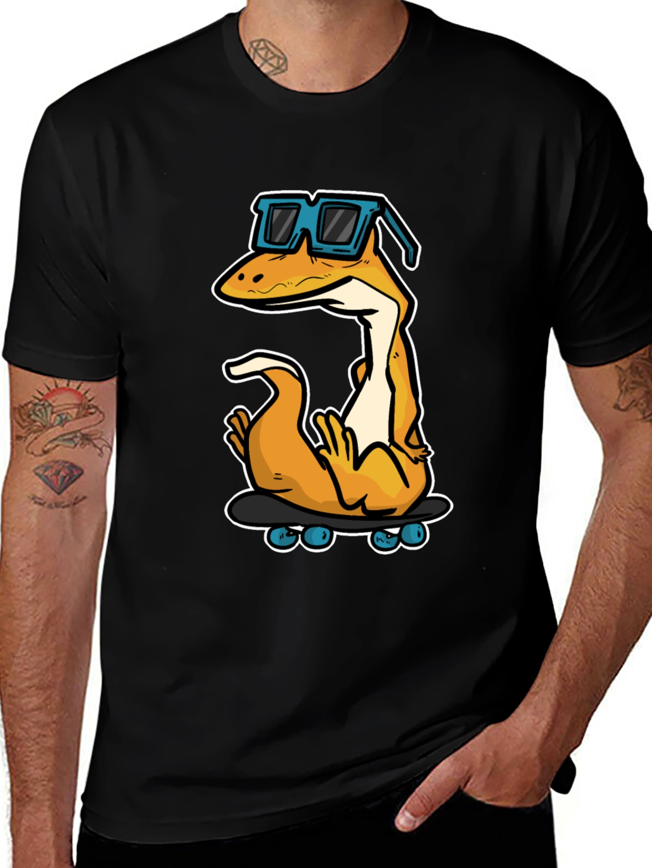 Variant 8 of Cool Lizard Skateboard Graphic Tee - Black Cotton