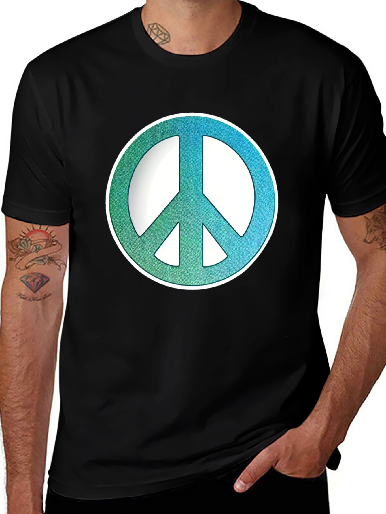 Variant 9 of Peace Sign Graphic Black Tee - Hippie Style