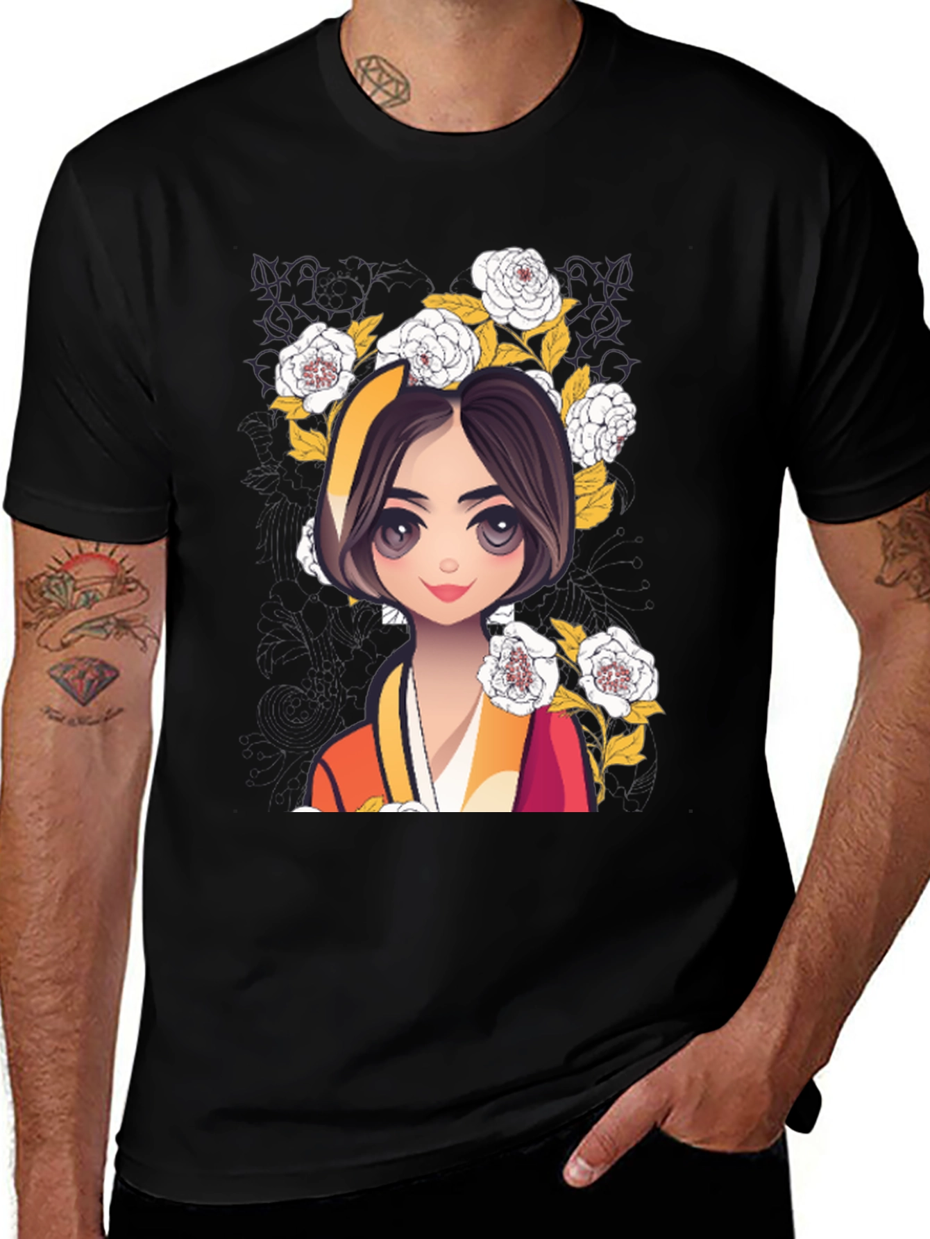 Variant 25 of Anime Girl Floral T-Shirt