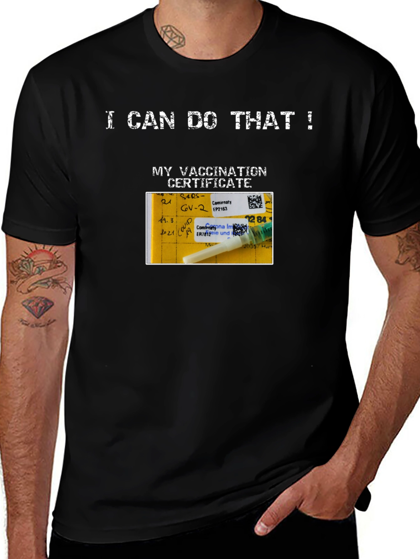 Black I Can Do That! Vaccination Certificate T-Shirt main image