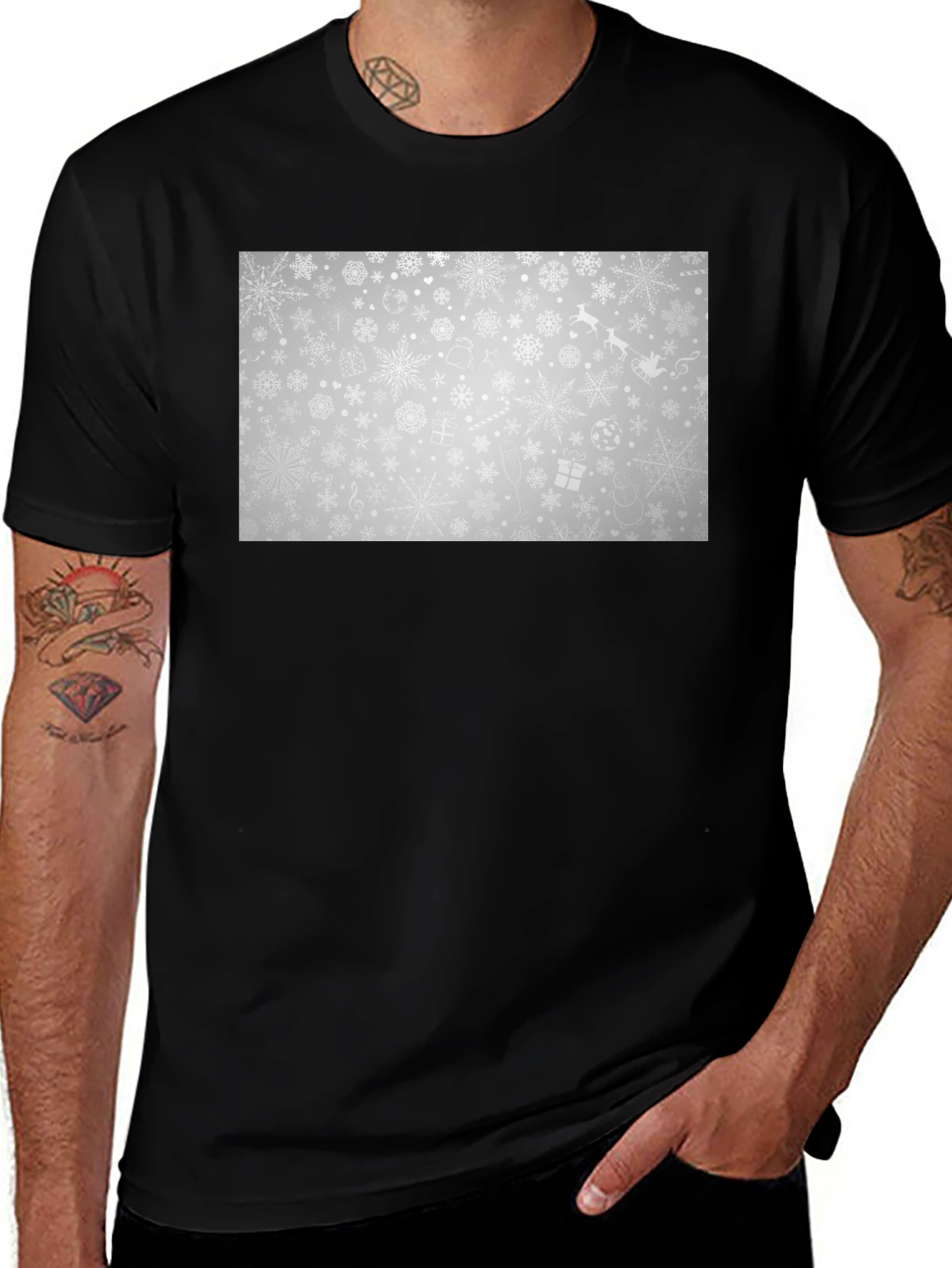 Variant 8 of Festive Snowflakes Graphic Tee - Black Cotton Blend
