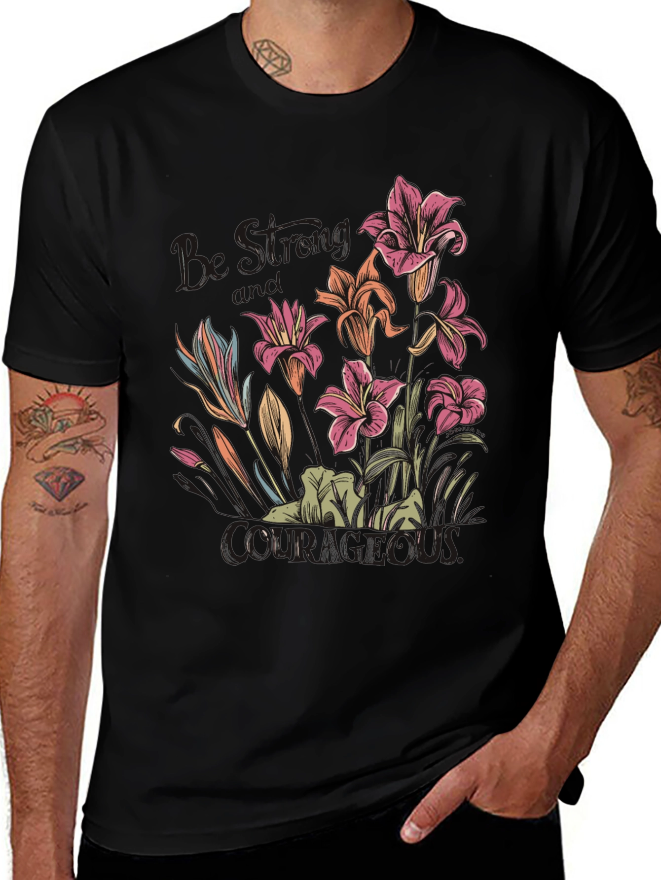 Floral Courage Tee - Black Graphic T-Shirt