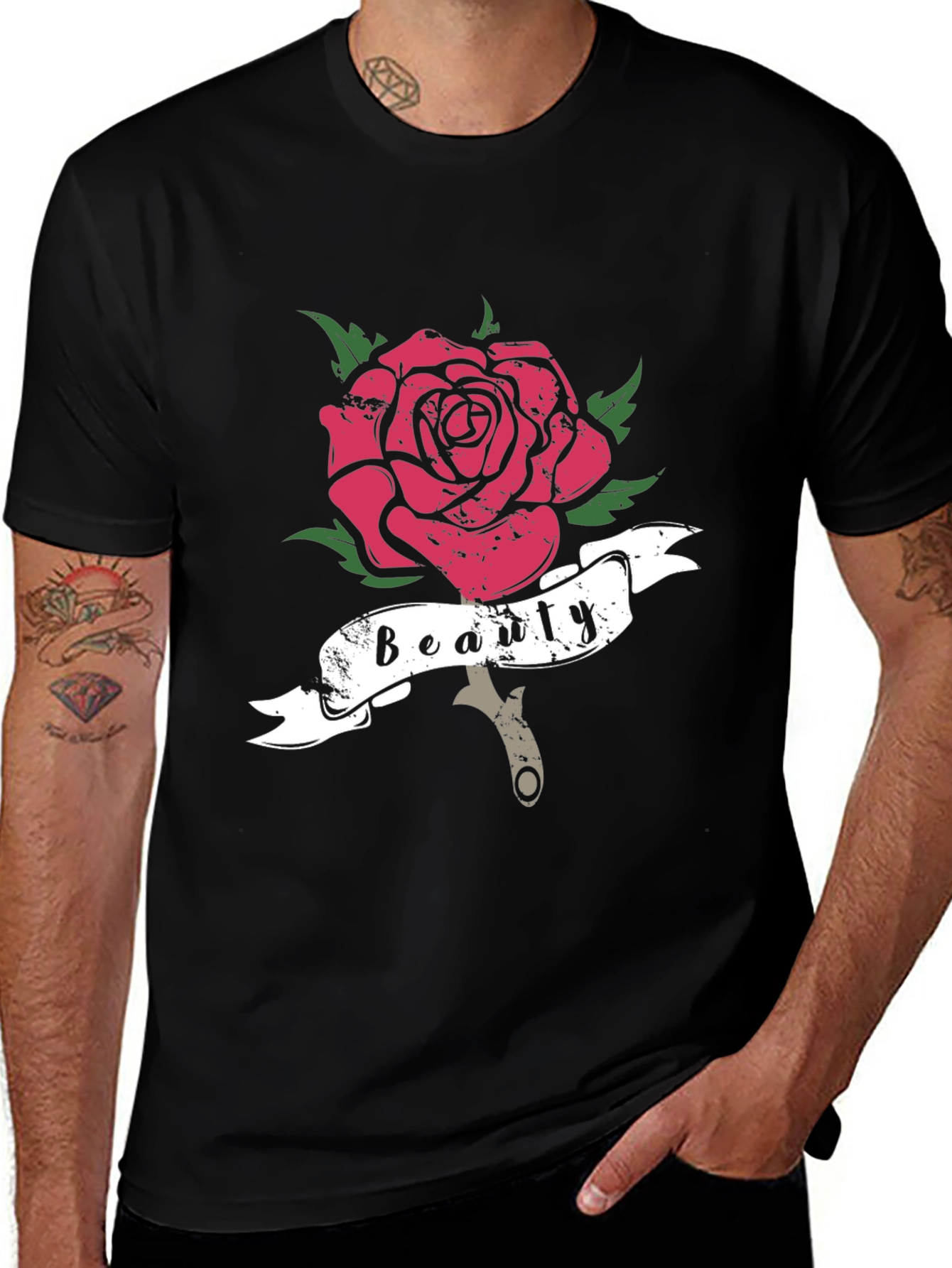 Variant 5 of Beauty Rose Graphic T-Shirt - Black Cotton Blend