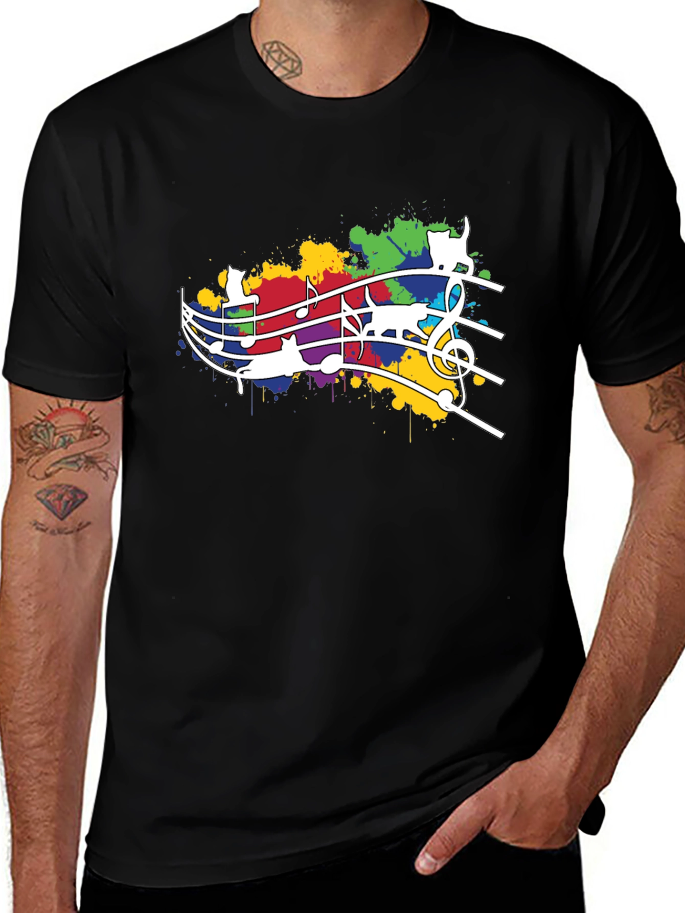 Variant 25 of Cat Music T-Shirt - Colorful Staff