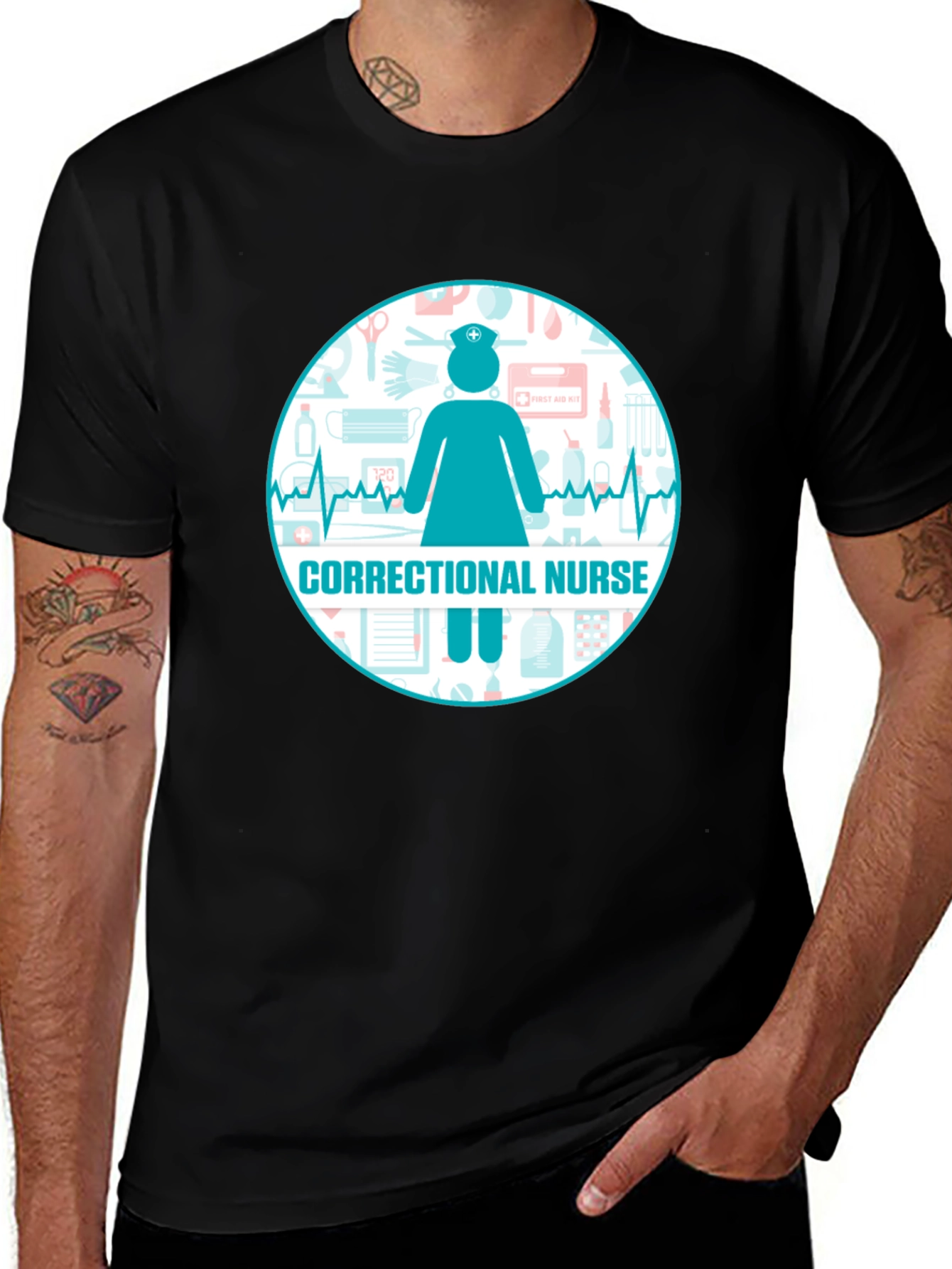Variant 21 of Correctional Nurse Graphic Tee - Black Cotton Shirt