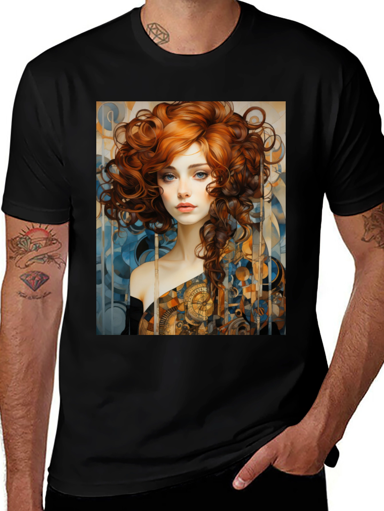 Variant 18 of Art Nouveau Woman Graphic Black T-Shirt