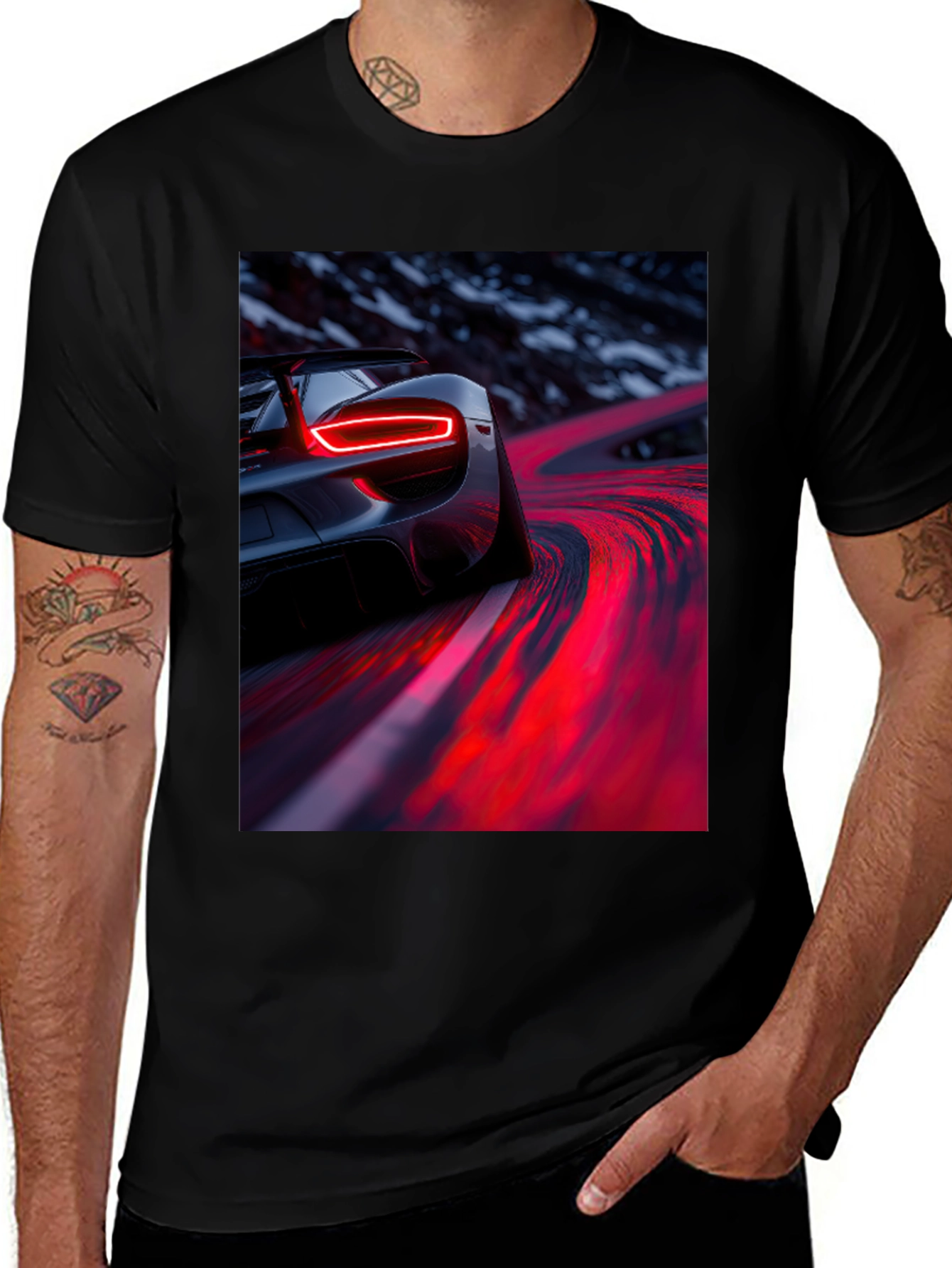 Variant 18 of Sleek Car Graphic Tee - Black Cotton Blend Shirt
