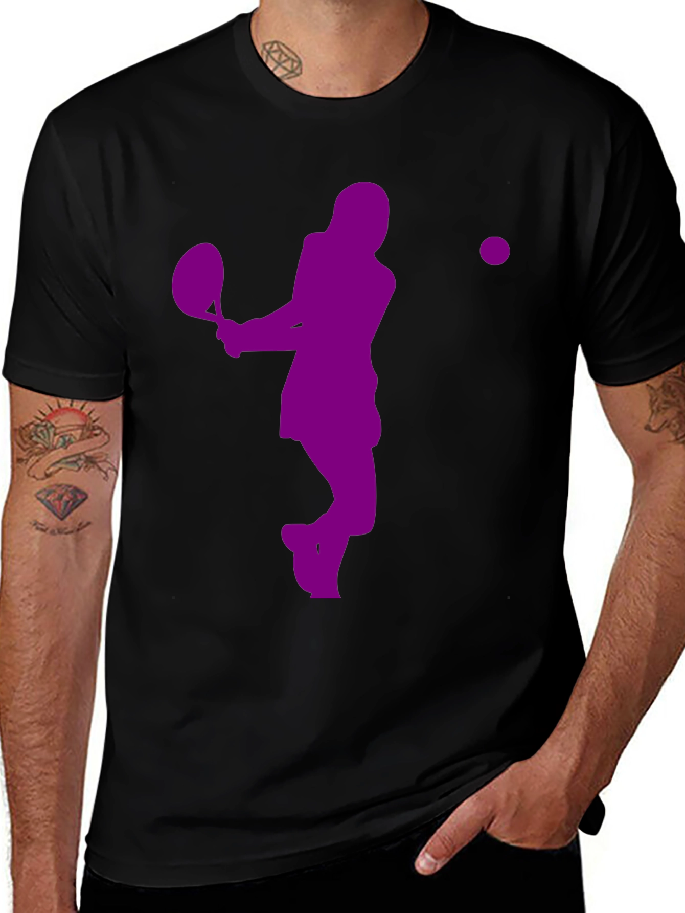 Black Tennis Player Graphic T-Shirt - Sporty Casual Style main image