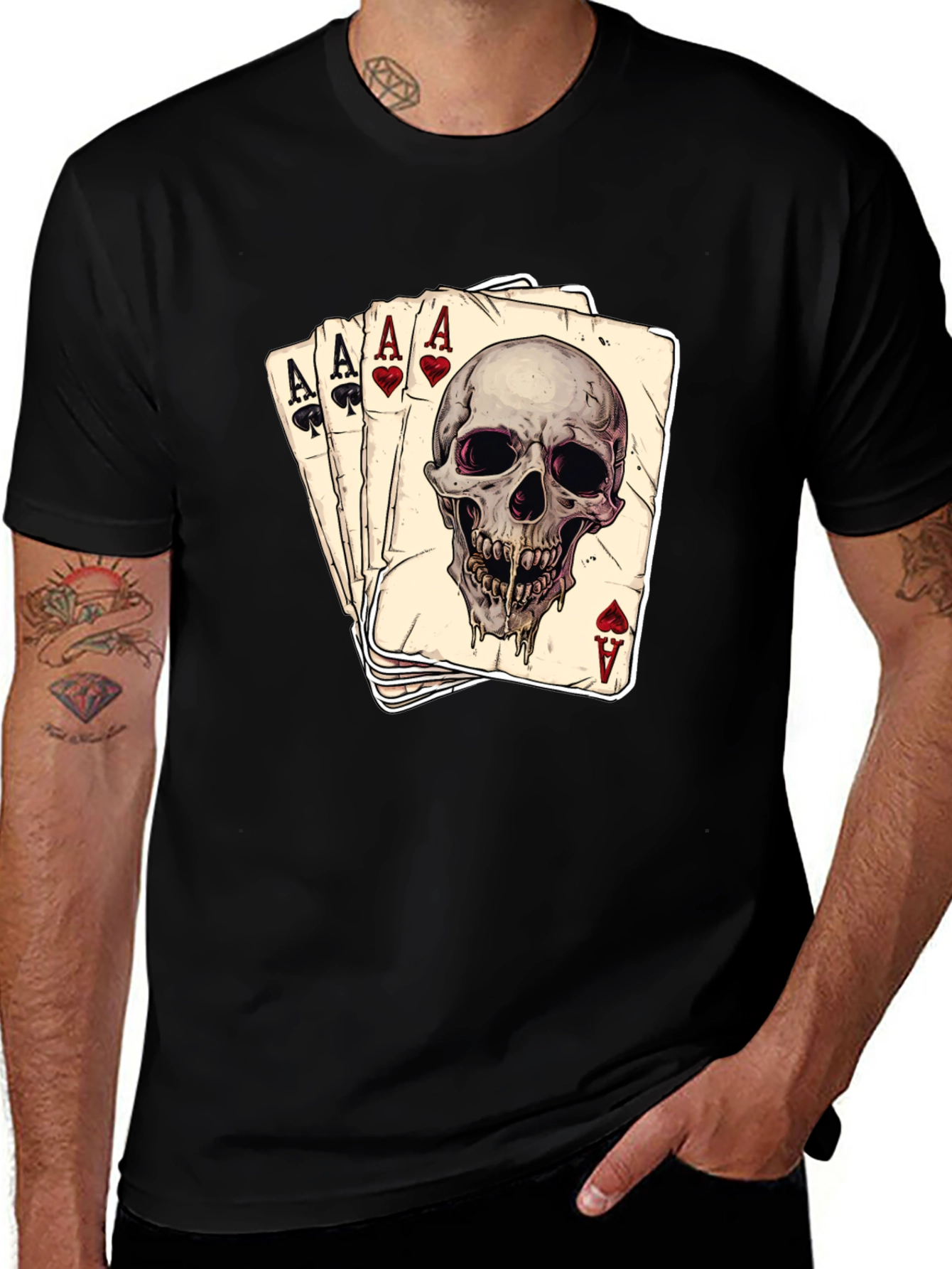 Variant 4 of Ace Skull Graphic Tee - Bold Poker Design