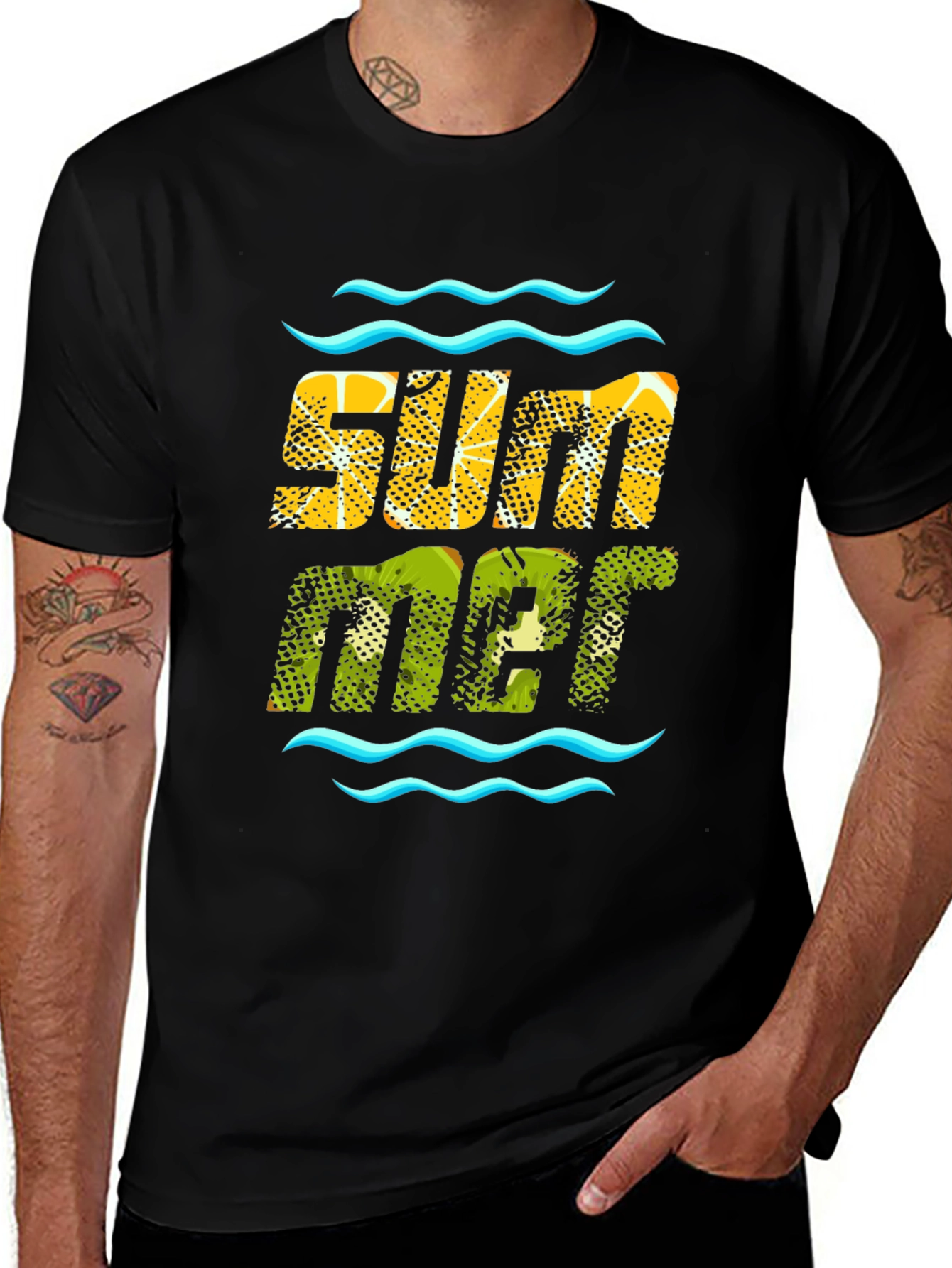 Variant 18 of Summer Fruit Print Black T-Shirt