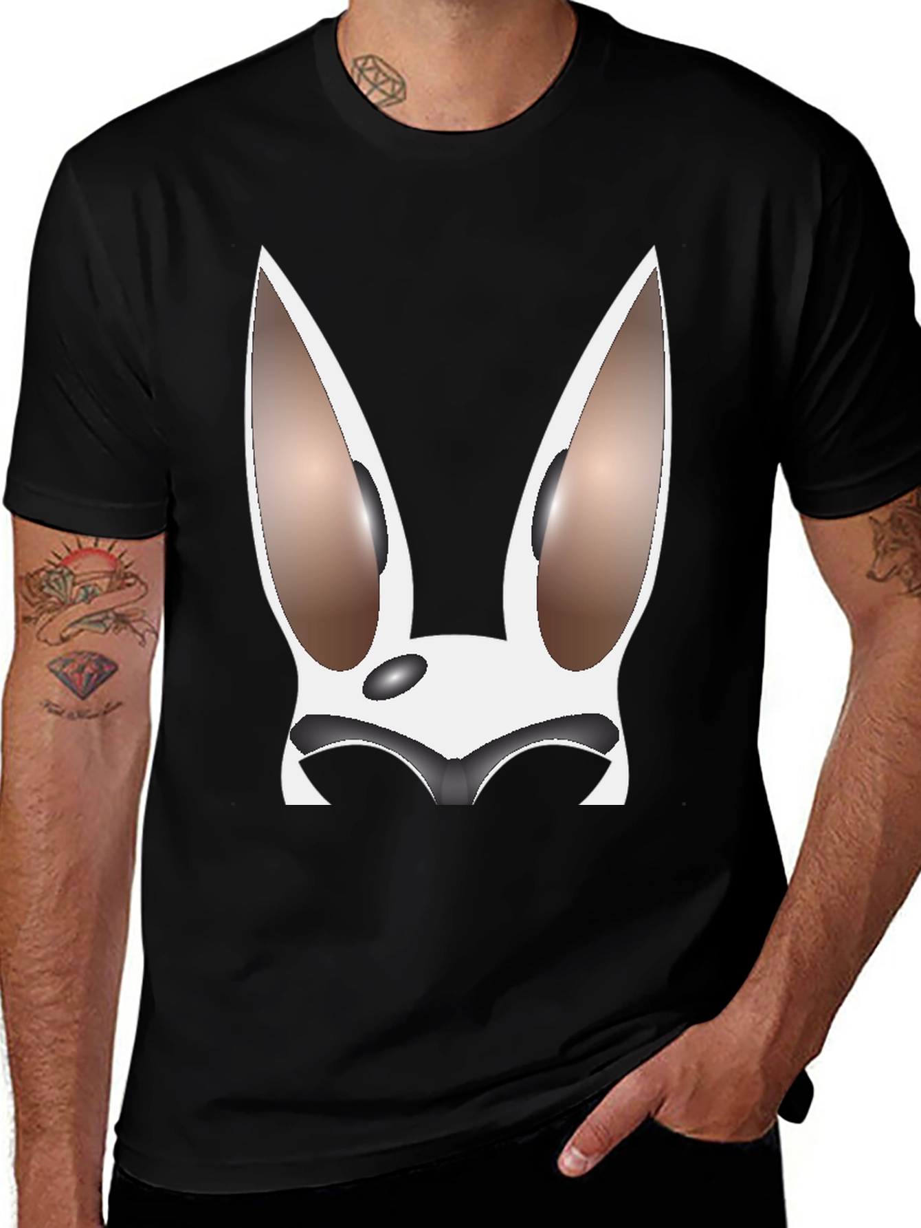 Variant 29 of Cartoon Rabbit Face Black T-Shirt