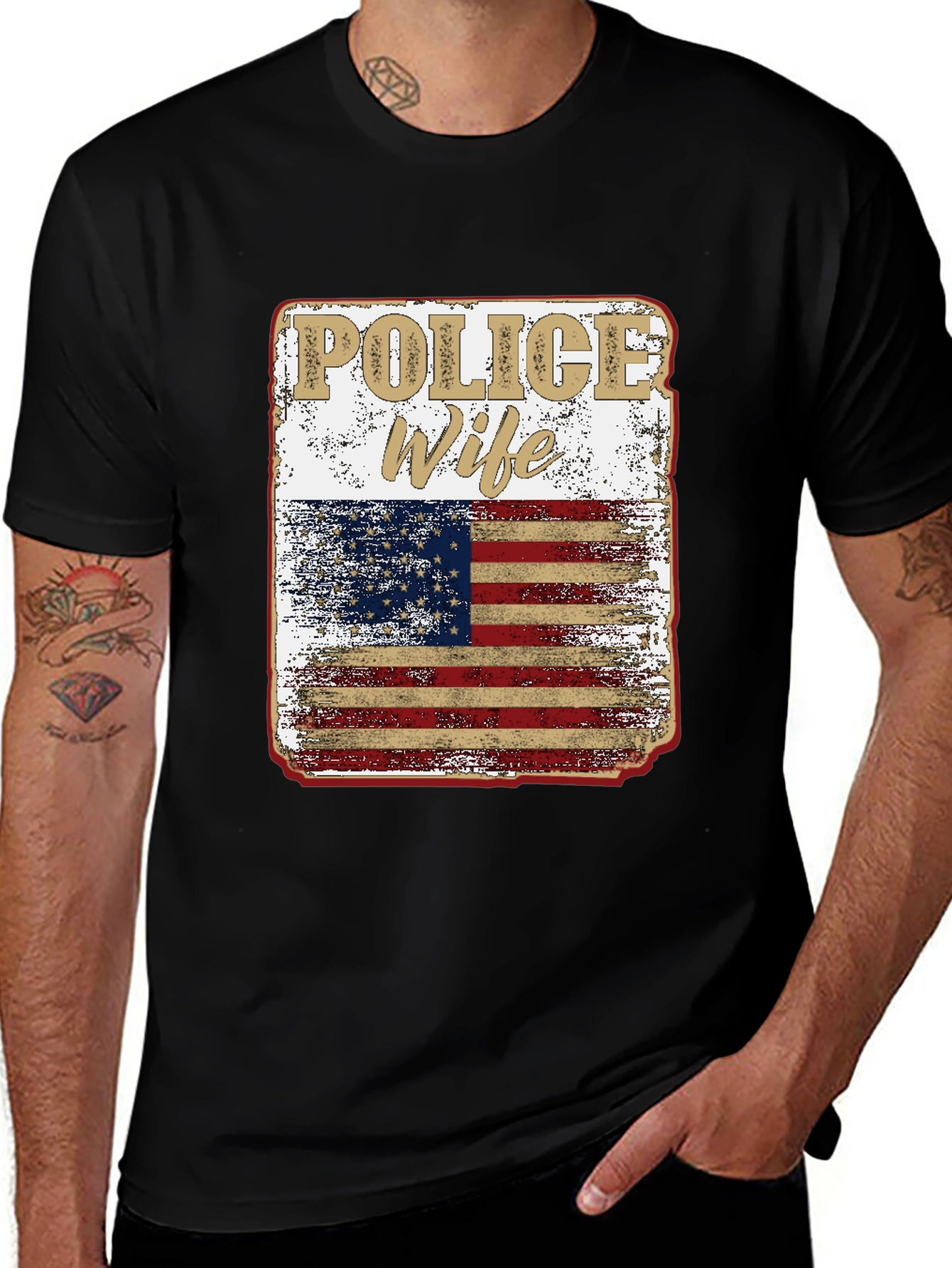 Police Wife American Flag Graphic Tee