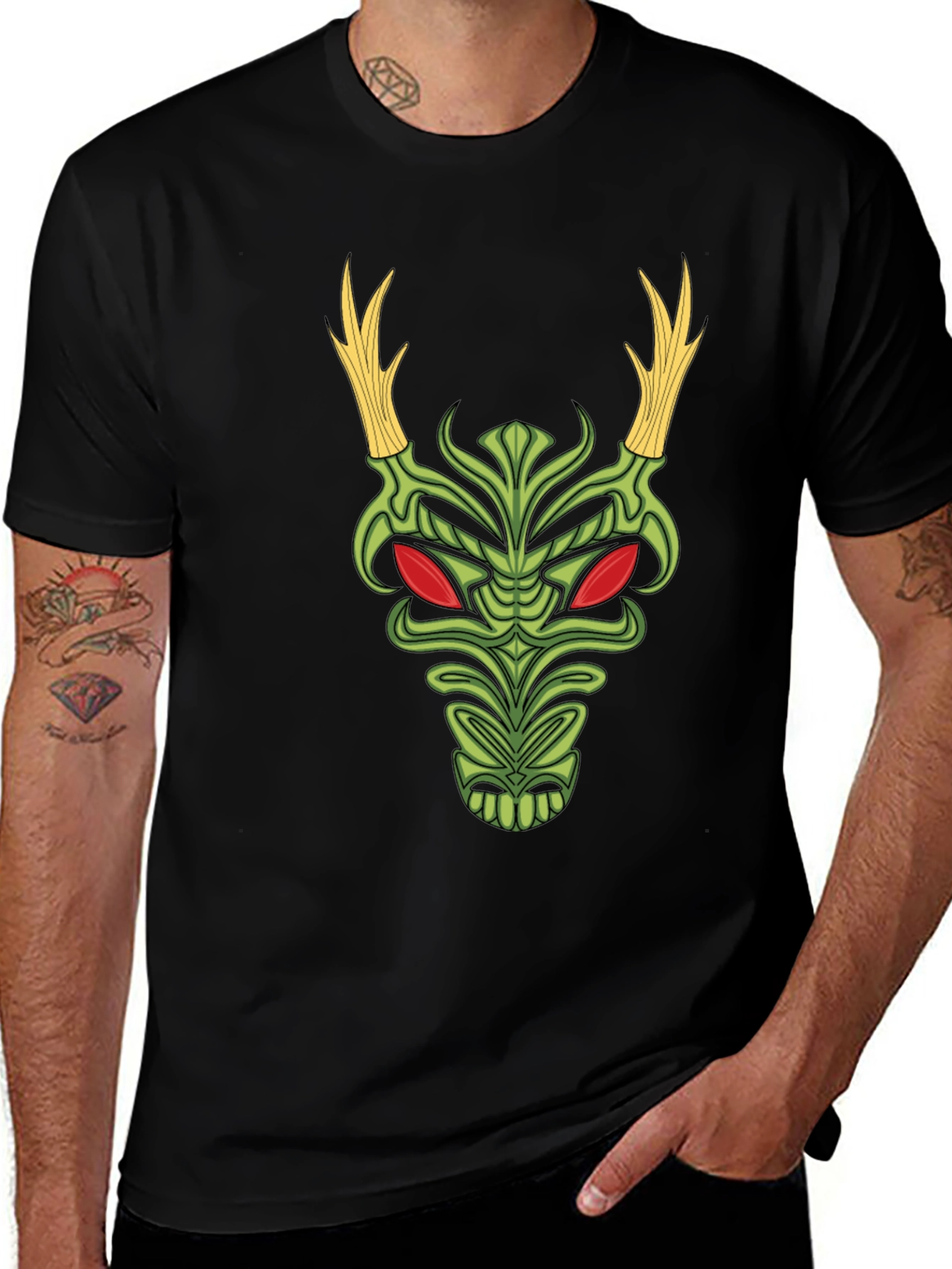 Variant 24 of Tiki Mask Graphic Black T-Shirt