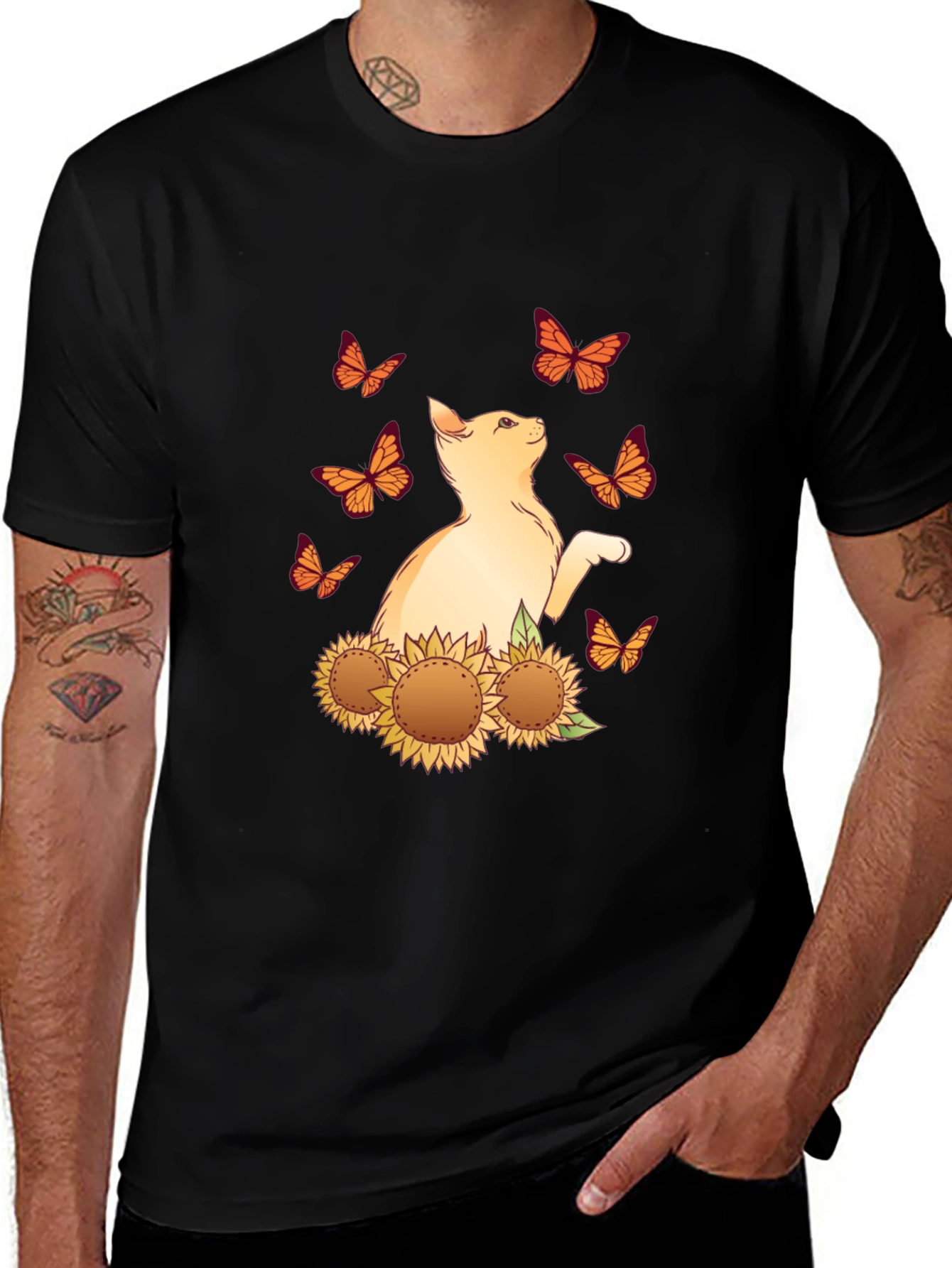 Variant 24 of Cat & Sunflower Butterfly Graphic T-Shirt
