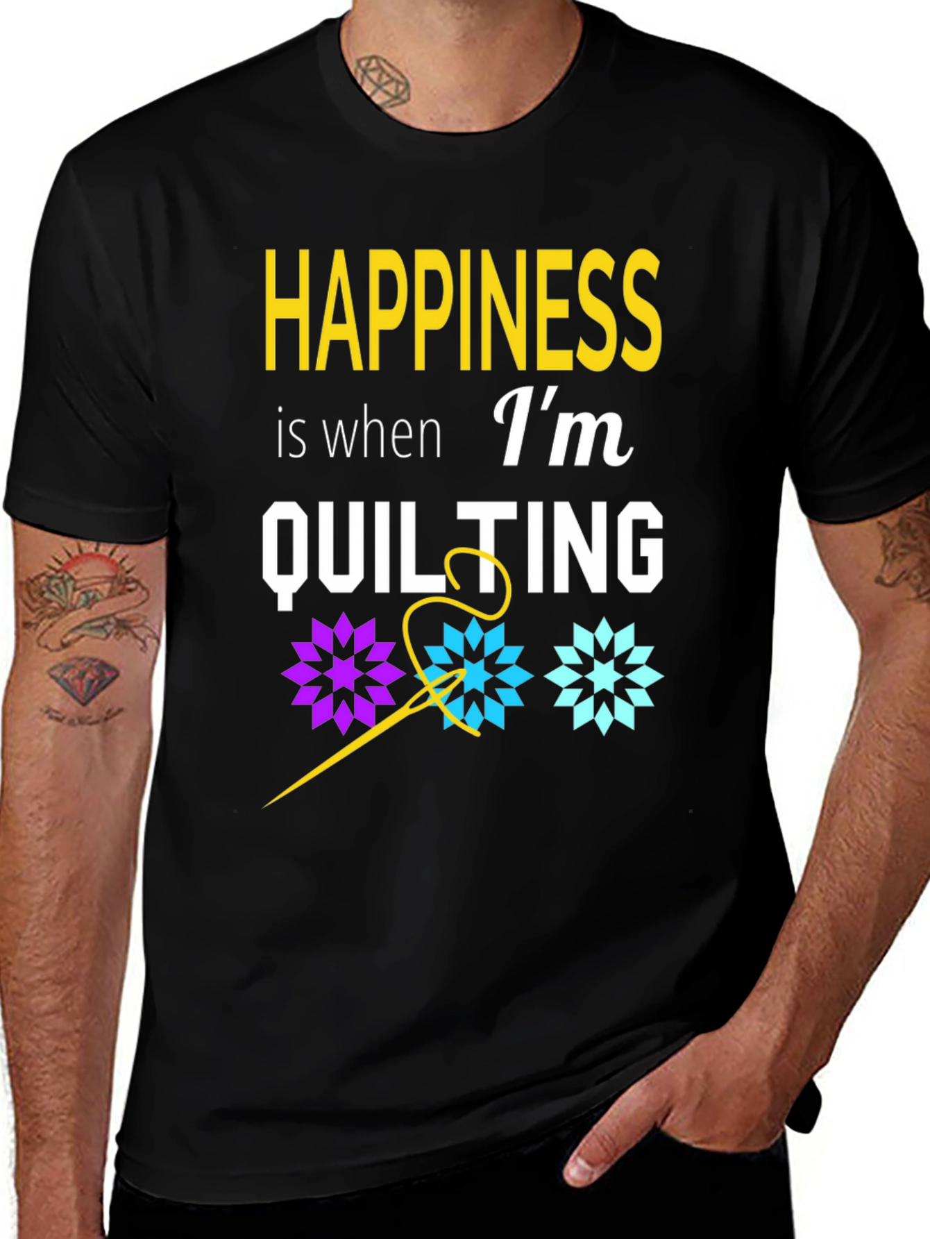 Happiness is Quilting T-Shirt - Black Cotton Tee