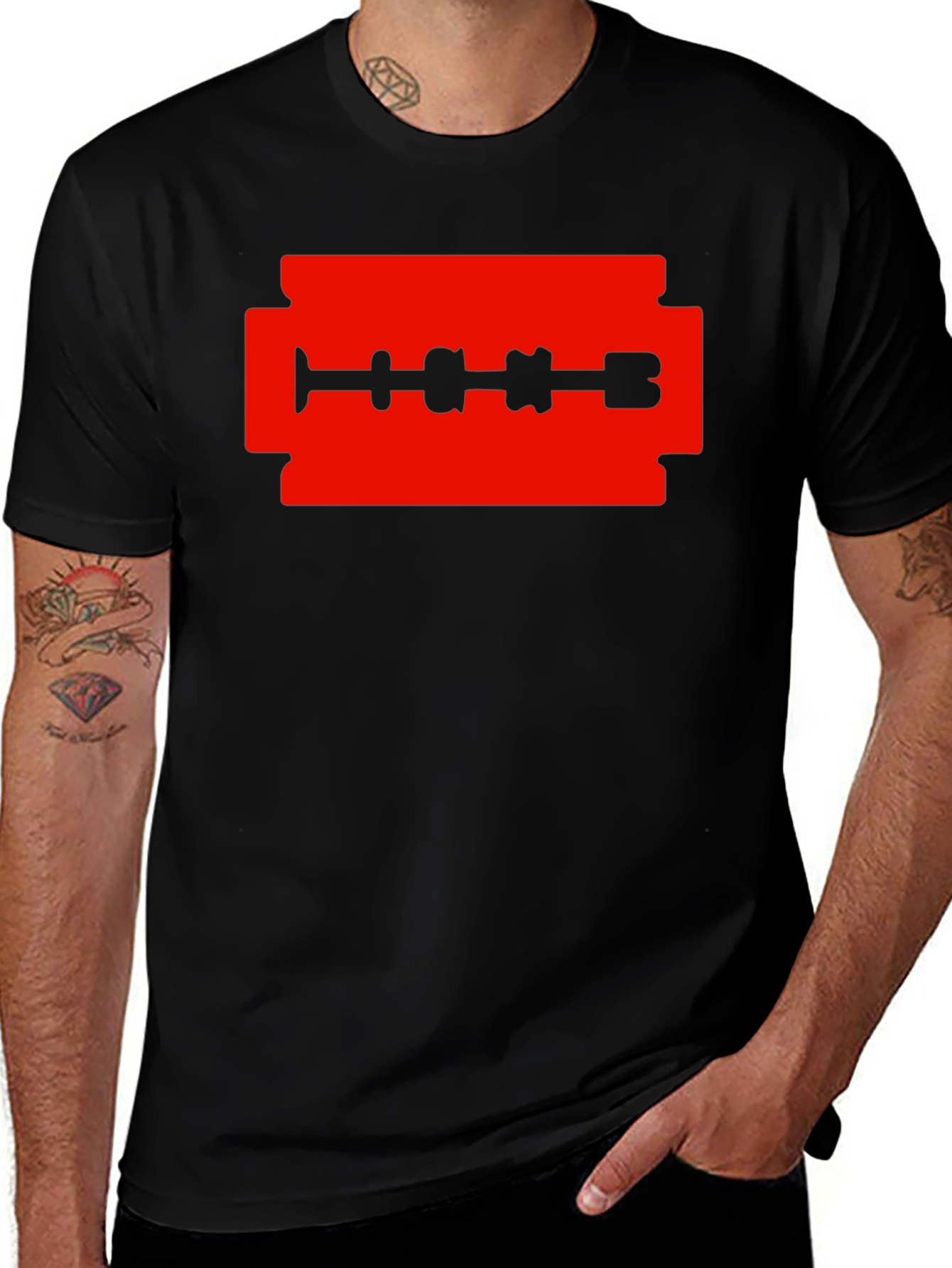 Variant 3 of Edgy Razor Blade Graphic T-Shirt - Black