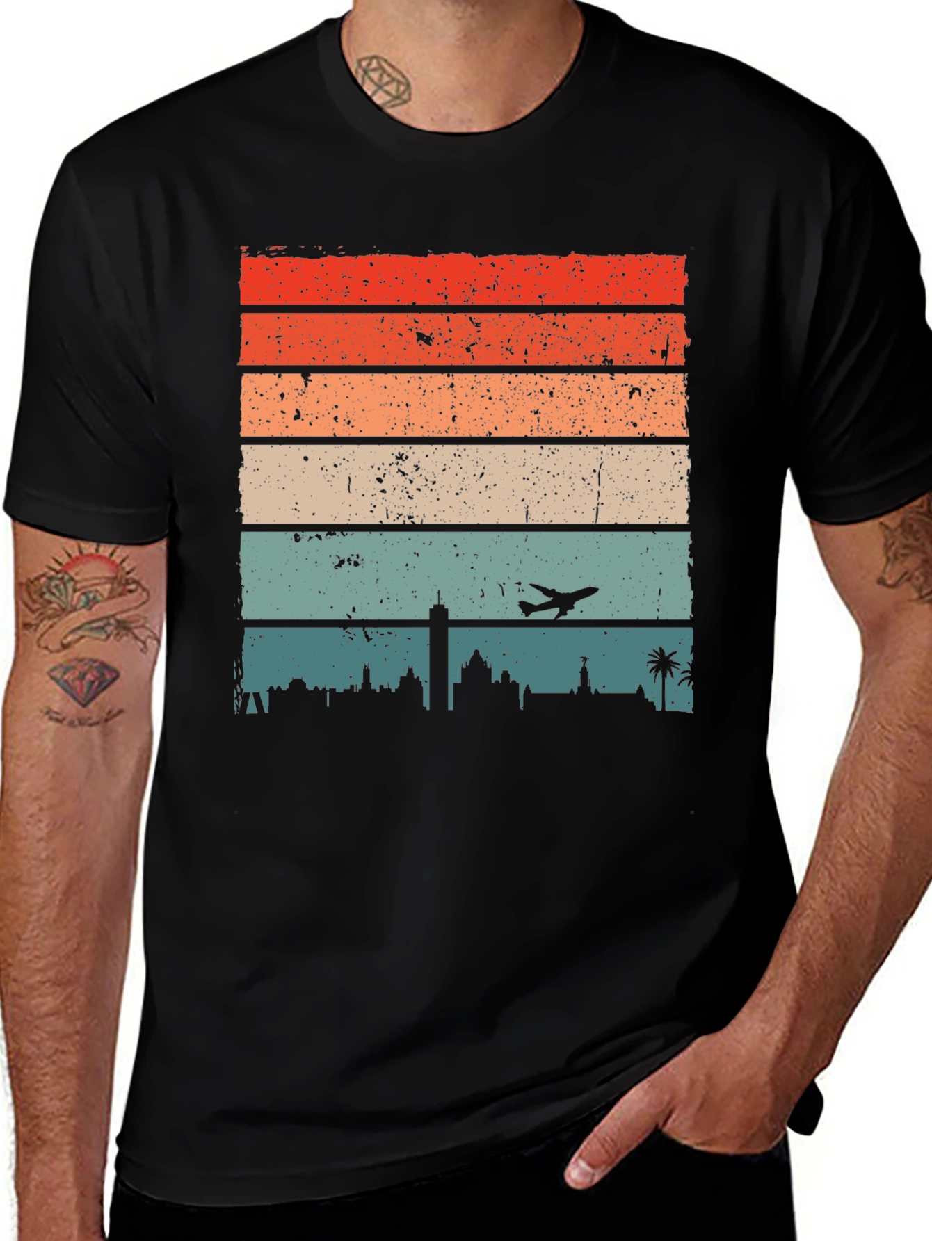 Variant 4 of Retro Cityscape Airplane T-Shirt