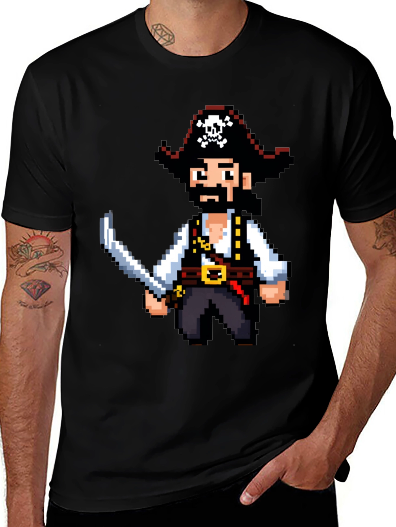 Variant 12 of Pixel Pirate Black T-Shirt - Gaming Style