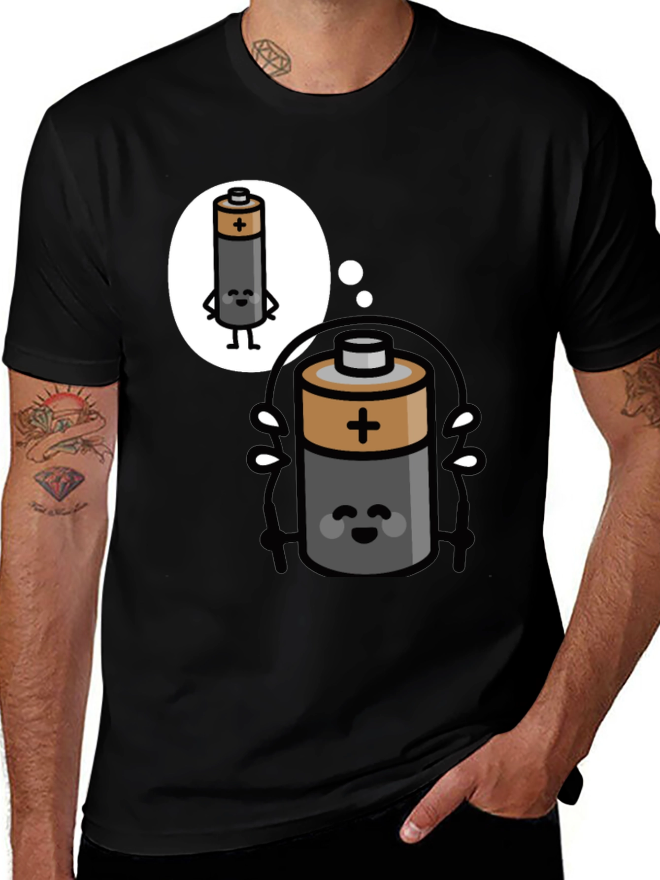 Variant 11 of Funny Battery Cartoon T-Shirt - Energy Humor Tee