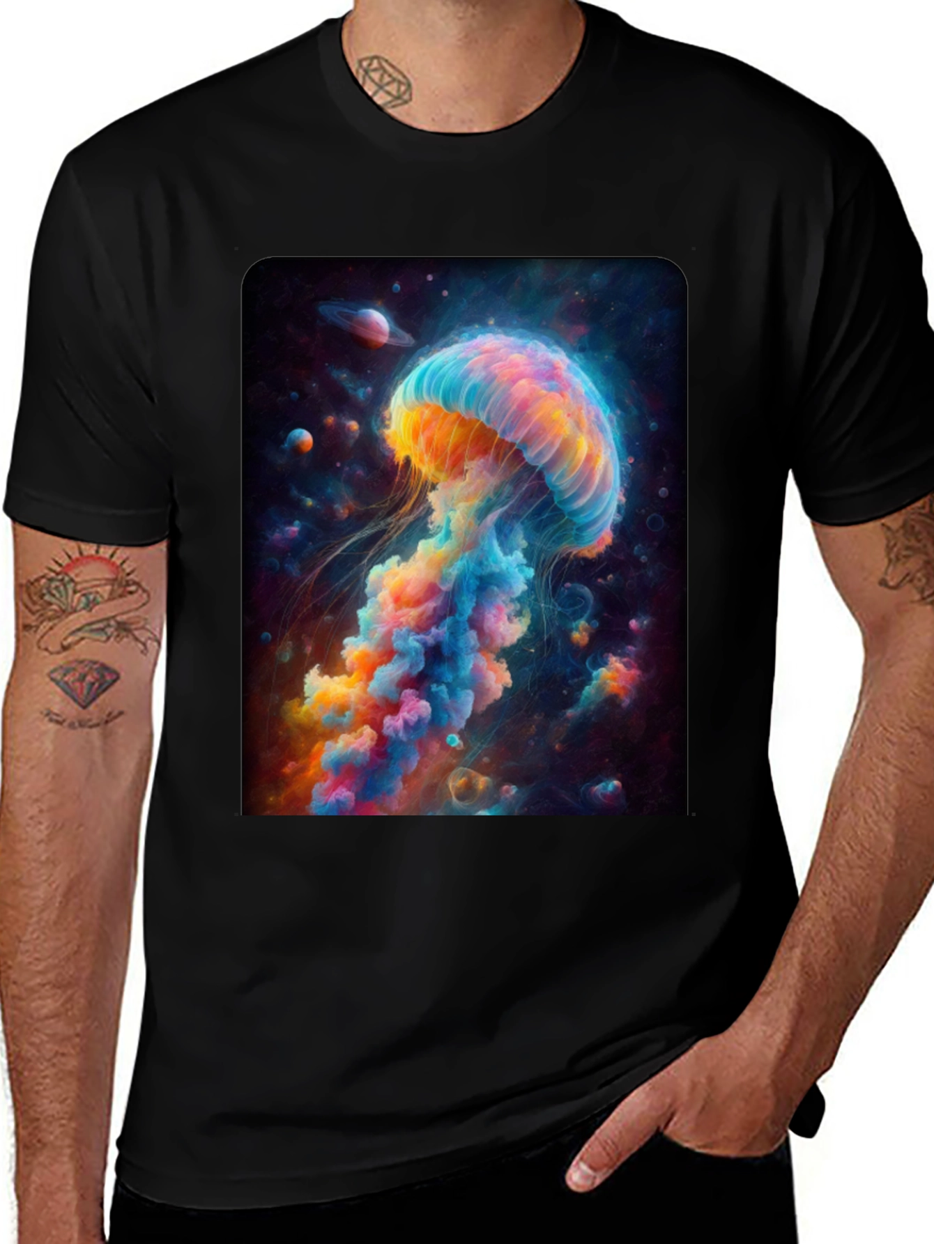 Black Space Jellyfish Graphic T-Shirt main image