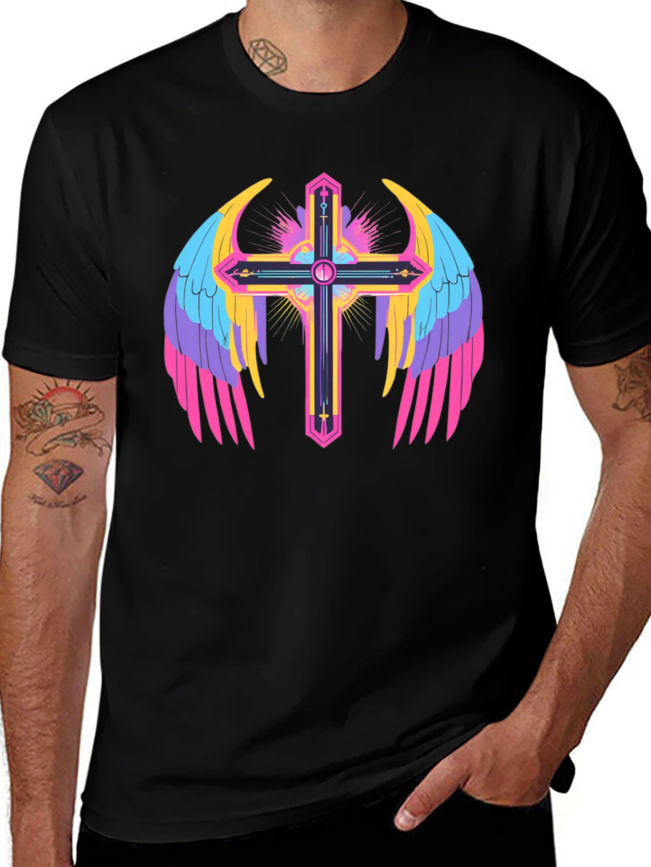 Variant 4 of Winged Cross Graphic Tee - Black