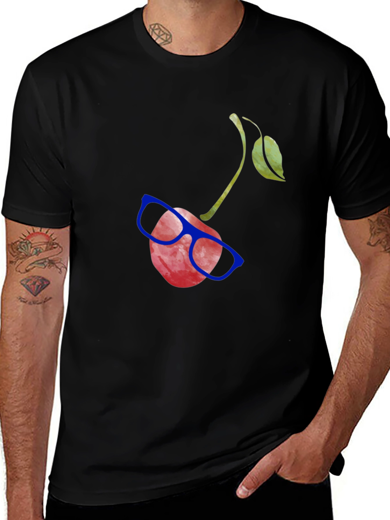 Black Funny Cherry with Glasses Graphic Tee main image